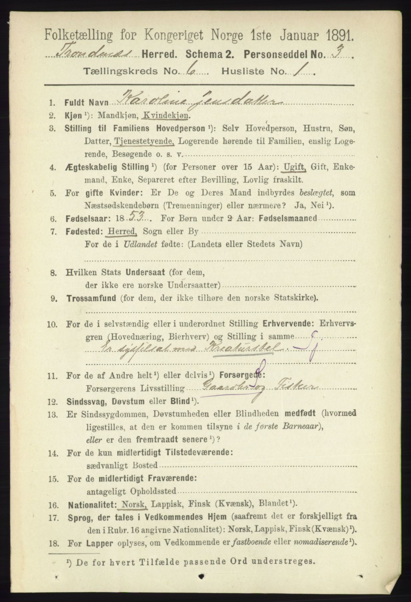 RA, 1891 census for 1914 Trondenes, 1891, p. 3824