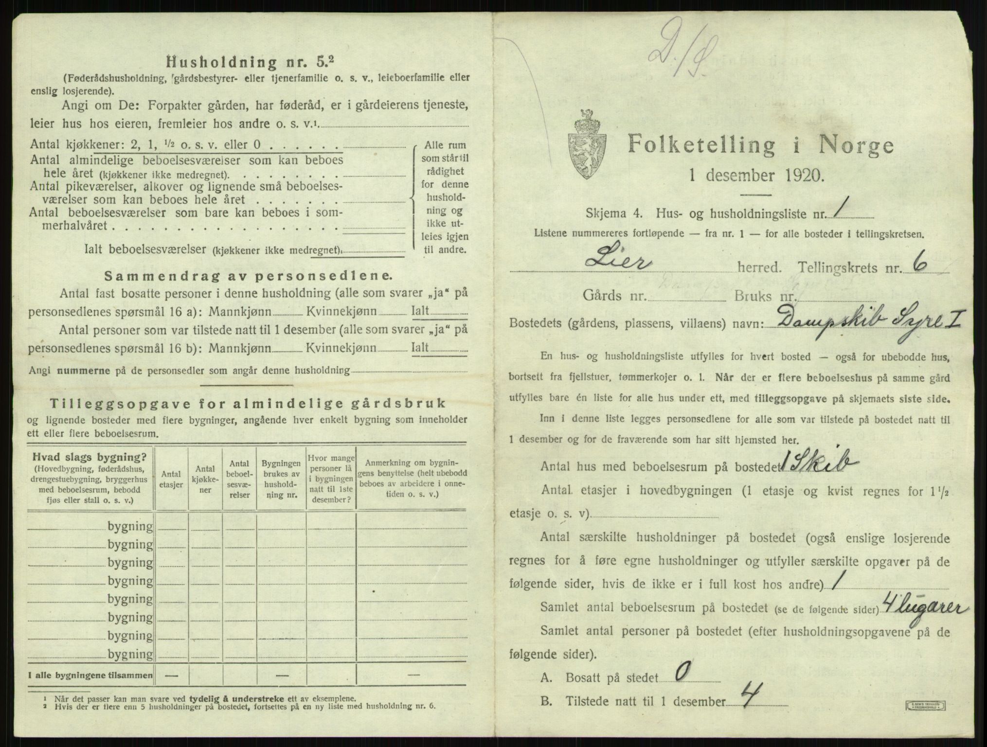 SAKO, 1920 census for Lier, 1920, p. 840