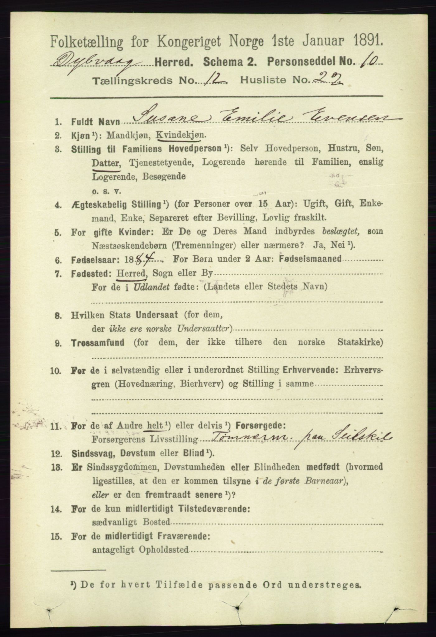 RA, 1891 census for 0915 Dypvåg, 1891, p. 4873