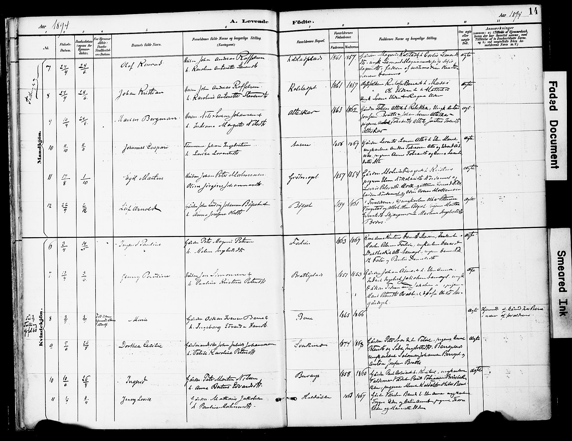 Ministerialprotokoller, klokkerbøker og fødselsregistre - Nord-Trøndelag, AV/SAT-A-1458/742/L0409: Parish register (official) no. 742A02, 1891-1905, p. 14