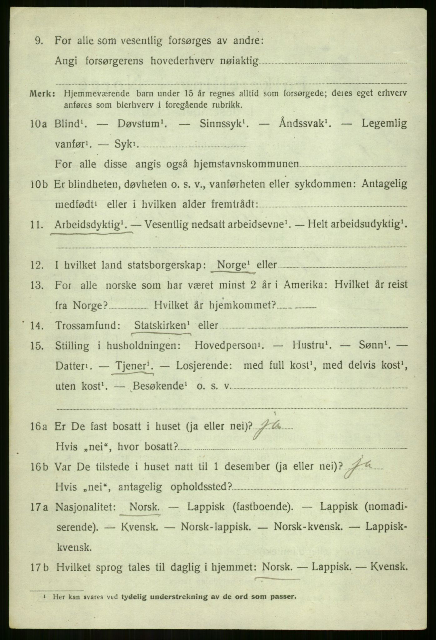 SATØ, 1920 census for Lavangen, 1920, p. 1198