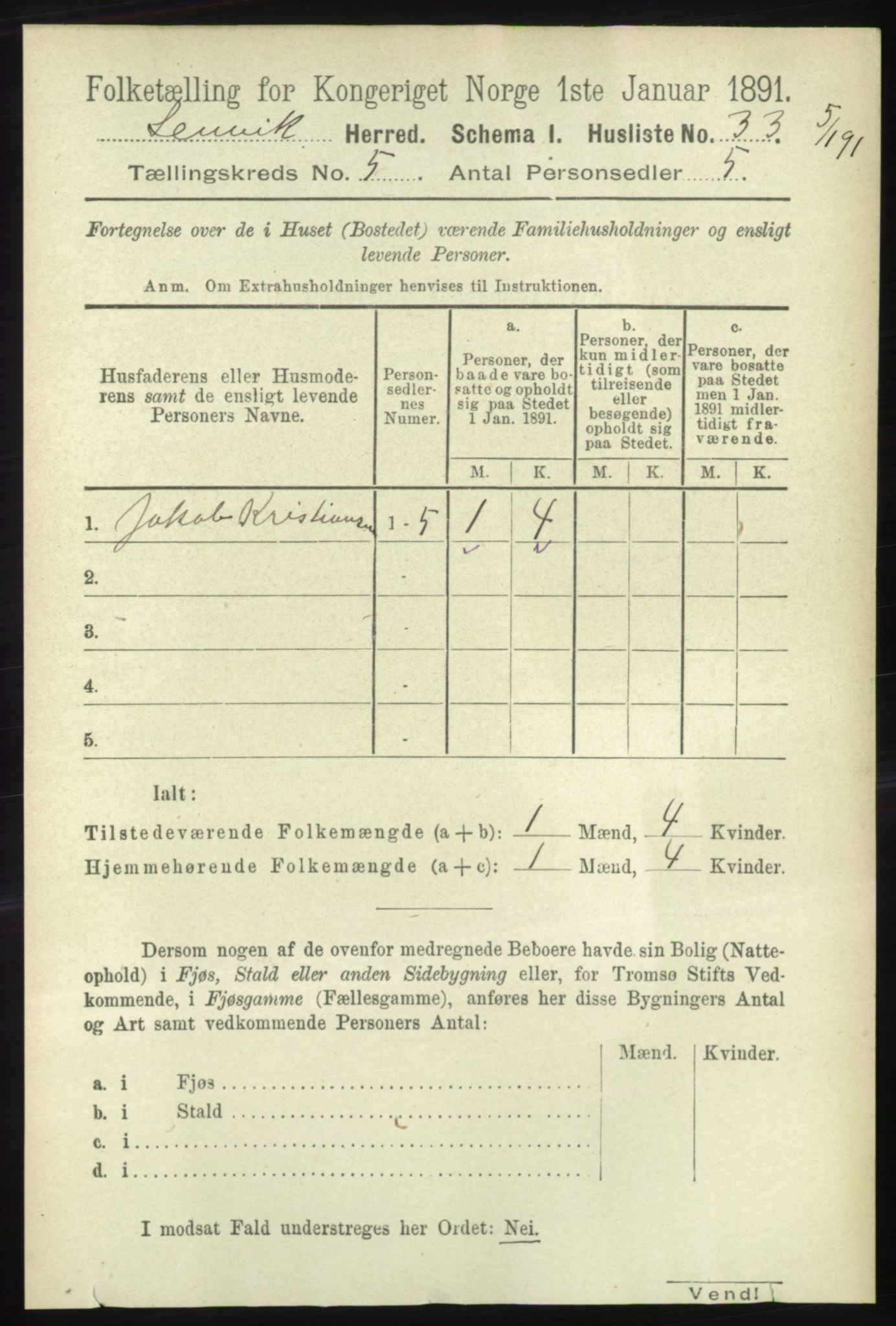 RA, 1891 census for 1931 Lenvik, 1891, p. 2492