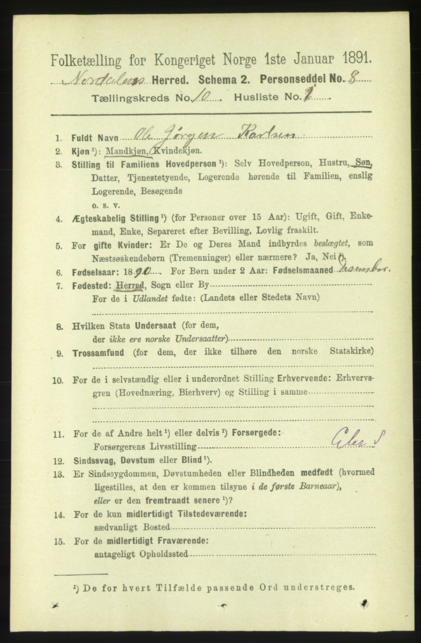 RA, 1891 census for 1524 Norddal, 1891, p. 2204