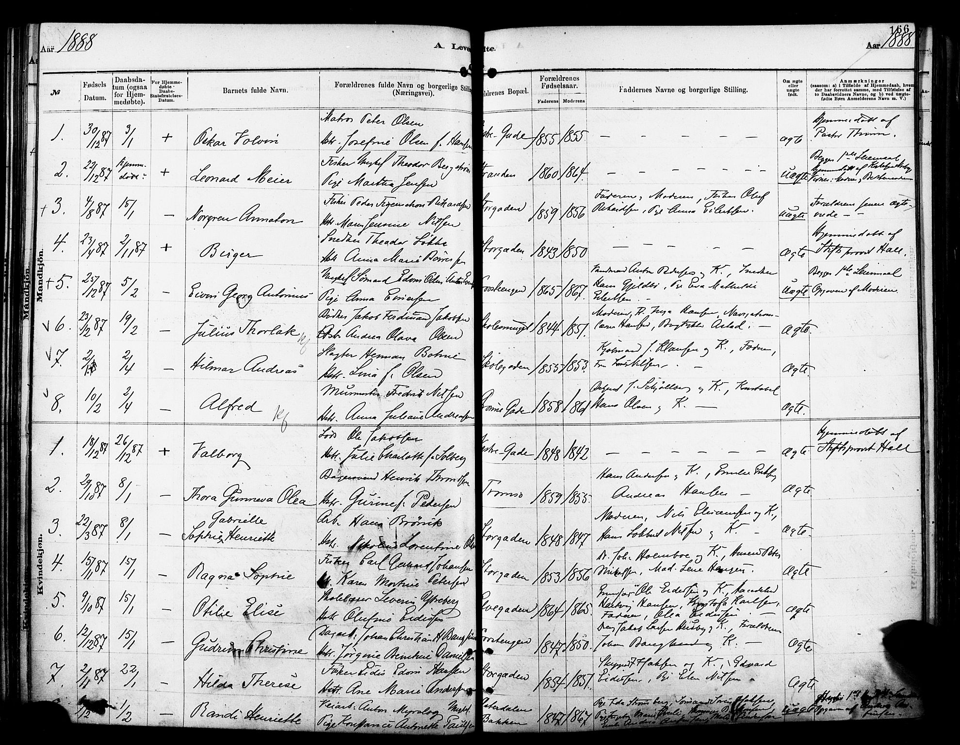 Tromsø sokneprestkontor/stiftsprosti/domprosti, AV/SATØ-S-1343/G/Ga/L0014kirke: Parish register (official) no. 14, 1878-1888, p. 166