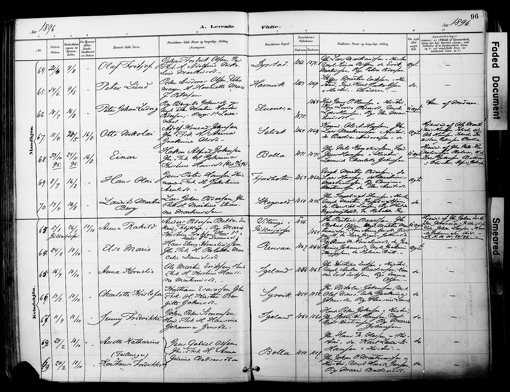Ibestad sokneprestembete, AV/SATØ-S-0077/H/Ha/Haa/L0012kirke: Parish register (official) no. 12, 1890-1900, p. 96