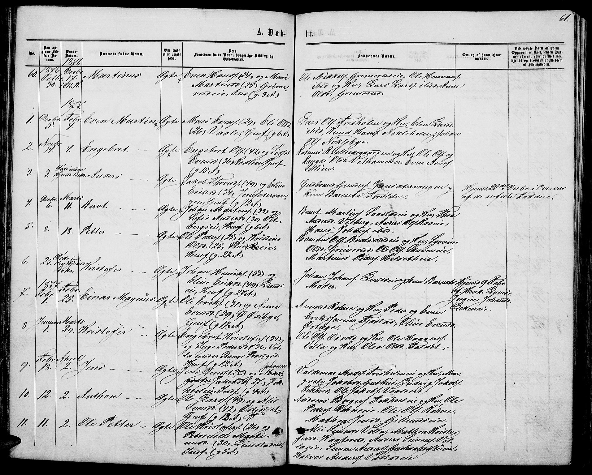 Stange prestekontor, SAH/PREST-002/L/L0006: Parish register (copy) no. 6, 1864-1882, p. 61