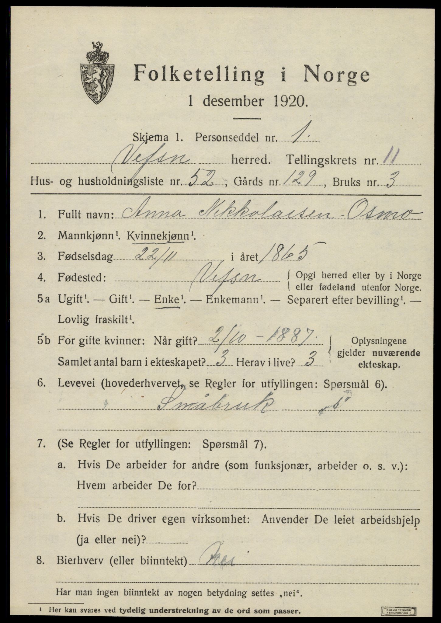 SAT, 1920 census for Vefsn, 1920, p. 9049