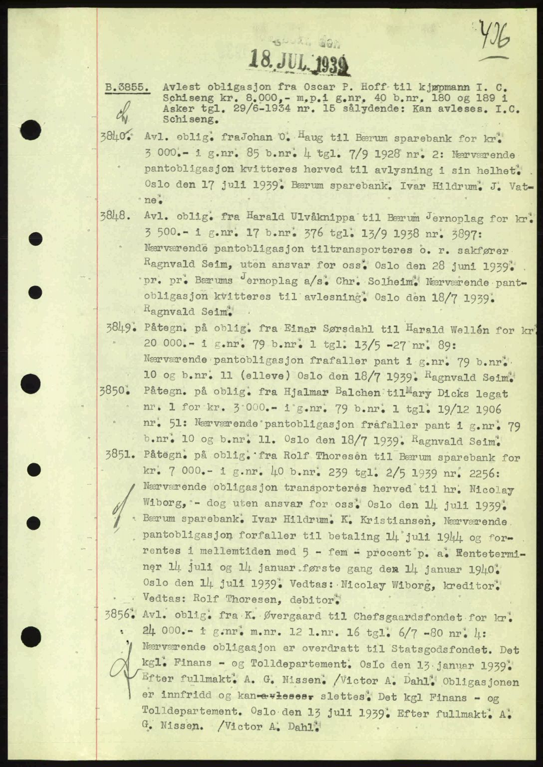 Aker herredsskriveri, AV/SAO-A-10896/G/Gb/Gbb/Gbbc/L0006: Mortgage book no. B62-63, 1939-1939, Diary no: : 3840/1939