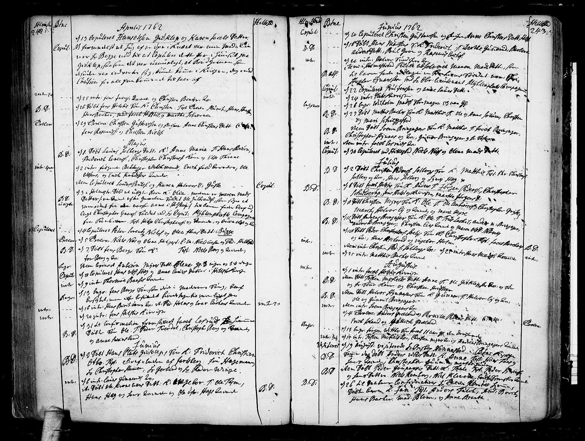 Botne kirkebøker, AV/SAKO-A-340/F/Fa/L0001a: Parish register (official) no. I 1A, 1707-1778, p. 242-243