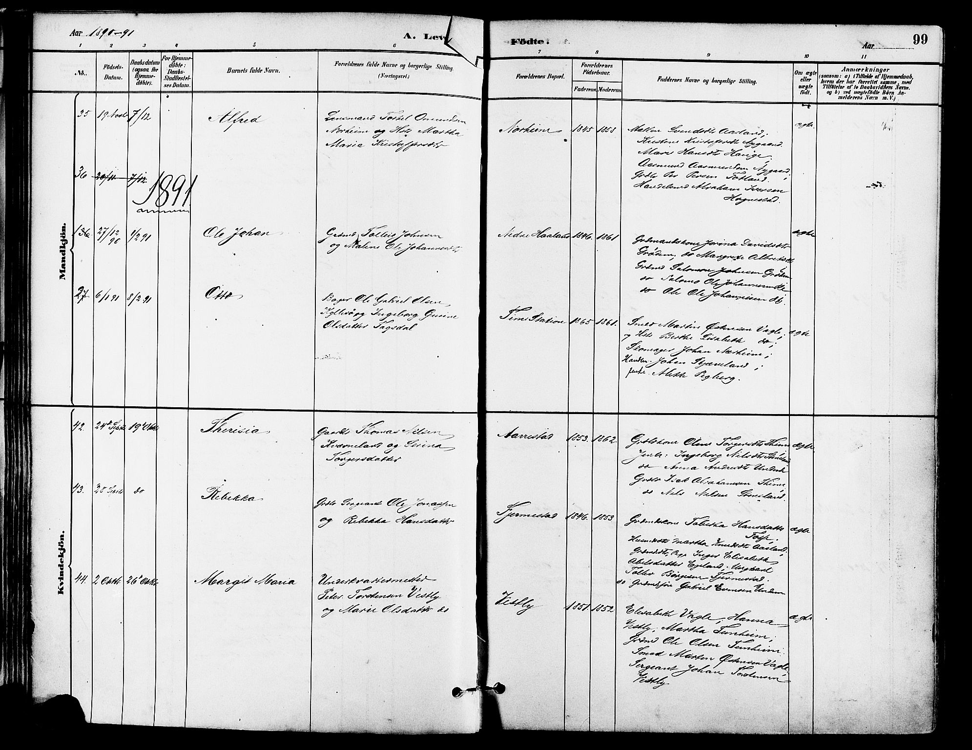 Lye sokneprestkontor, SAST/A-101794/001/30BA/L0009: Parish register (official) no. A 8, 1881-1892, p. 99