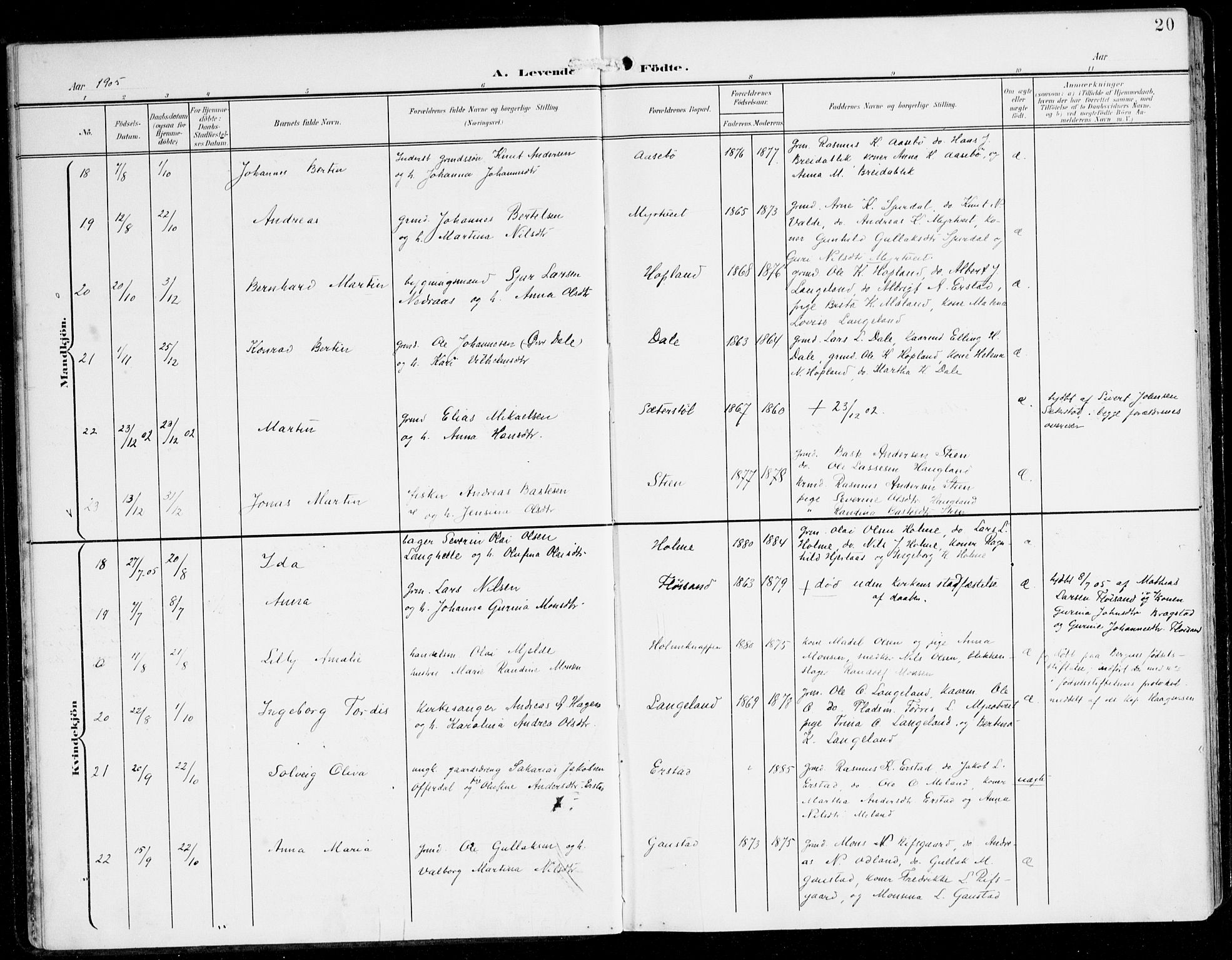 Alversund Sokneprestembete, AV/SAB-A-73901/H/Ha/Haa/Haac/L0002: Parish register (official) no. C 2, 1901-1921, p. 20