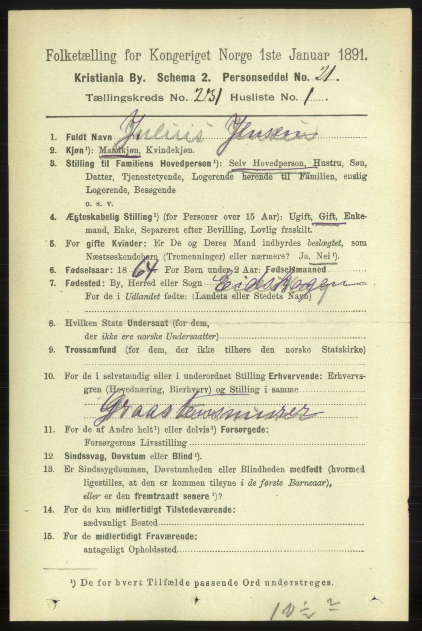 RA, 1891 census for 0301 Kristiania, 1891, p. 142525