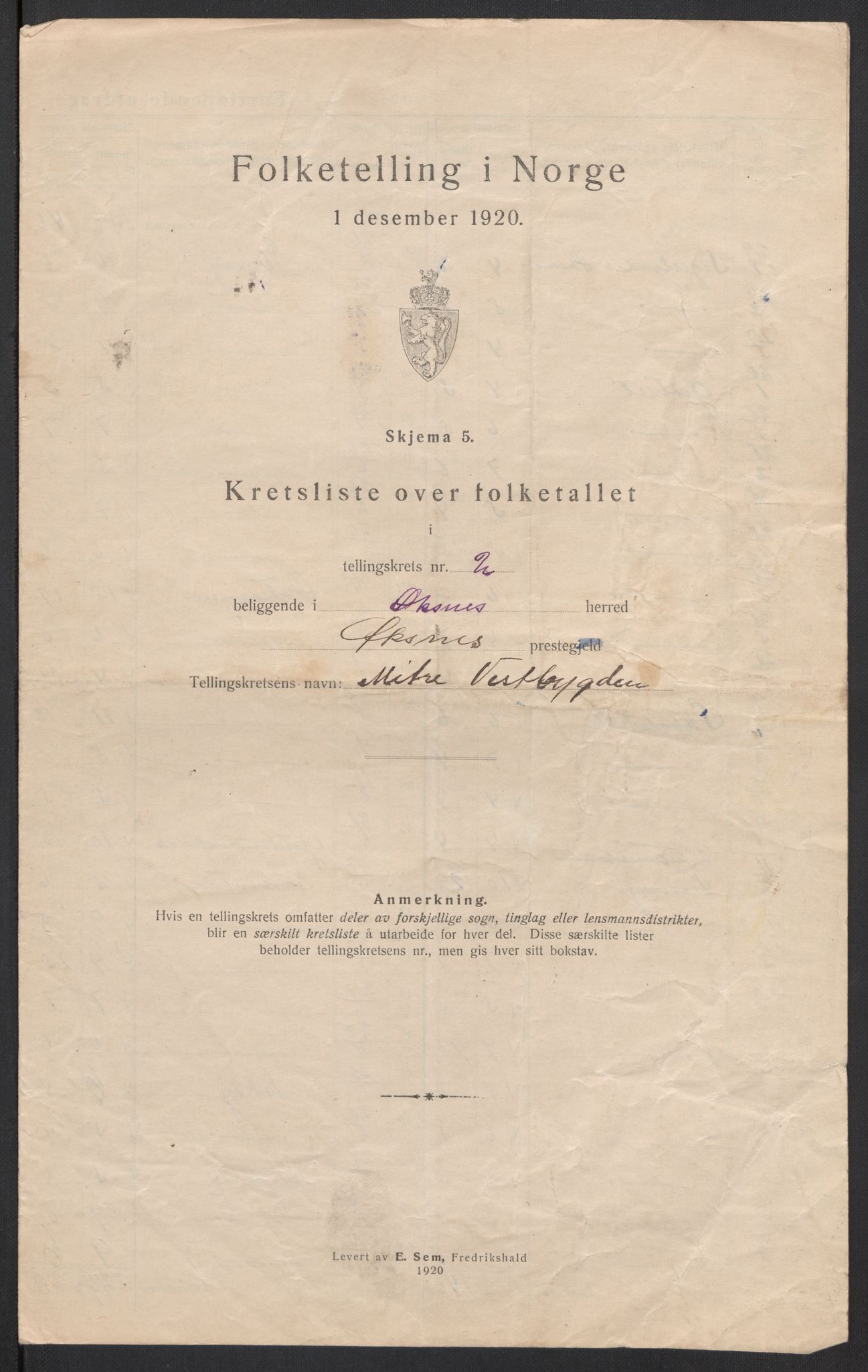 SAT, 1920 census for Øksnes, 1920, p. 9