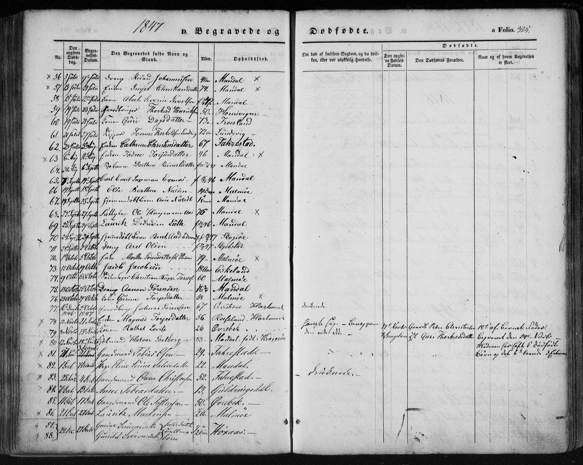 Mandal sokneprestkontor, SAK/1111-0030/F/Fa/Faa/L0013: Parish register (official) no. A 13, 1847-1859, p. 325
