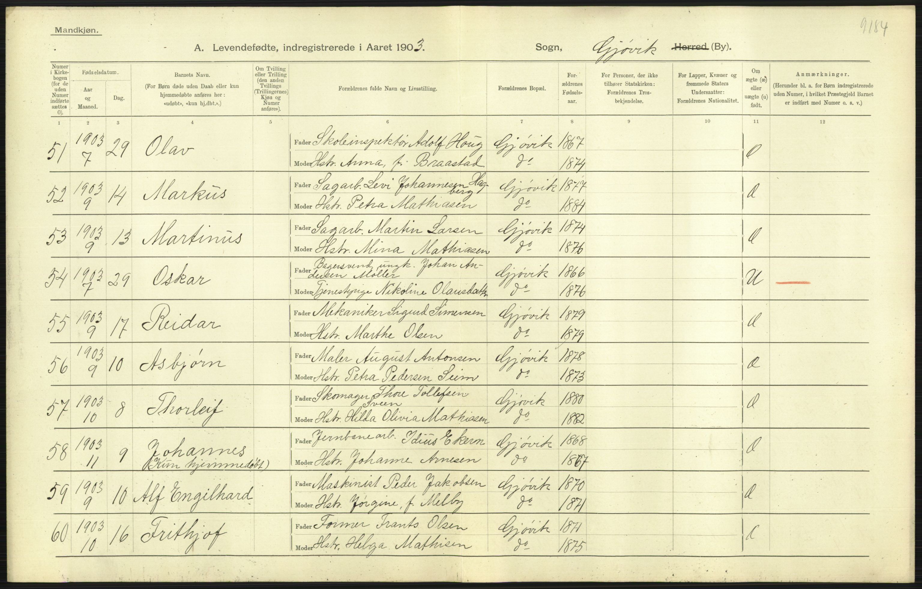 Statistisk sentralbyrå, Sosiodemografiske emner, Befolkning, AV/RA-S-2228/D/Df/Dfa/Dfaa/L0006: Kristians amt: Fødte, gifte, døde, 1903, p. 401