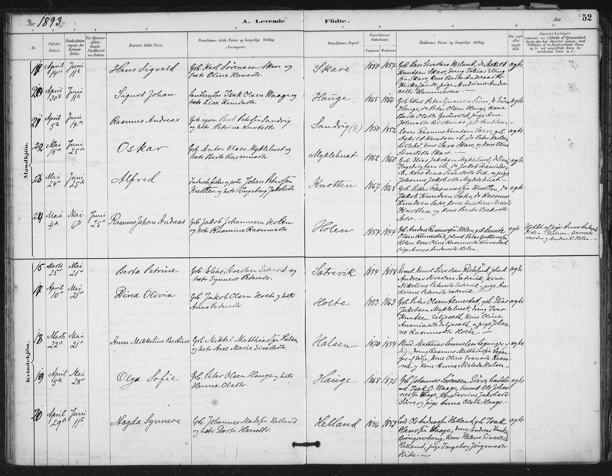 Ministerialprotokoller, klokkerbøker og fødselsregistre - Møre og Romsdal, SAT/A-1454/503/L0037: Parish register (official) no. 503A05, 1884-1900, p. 52