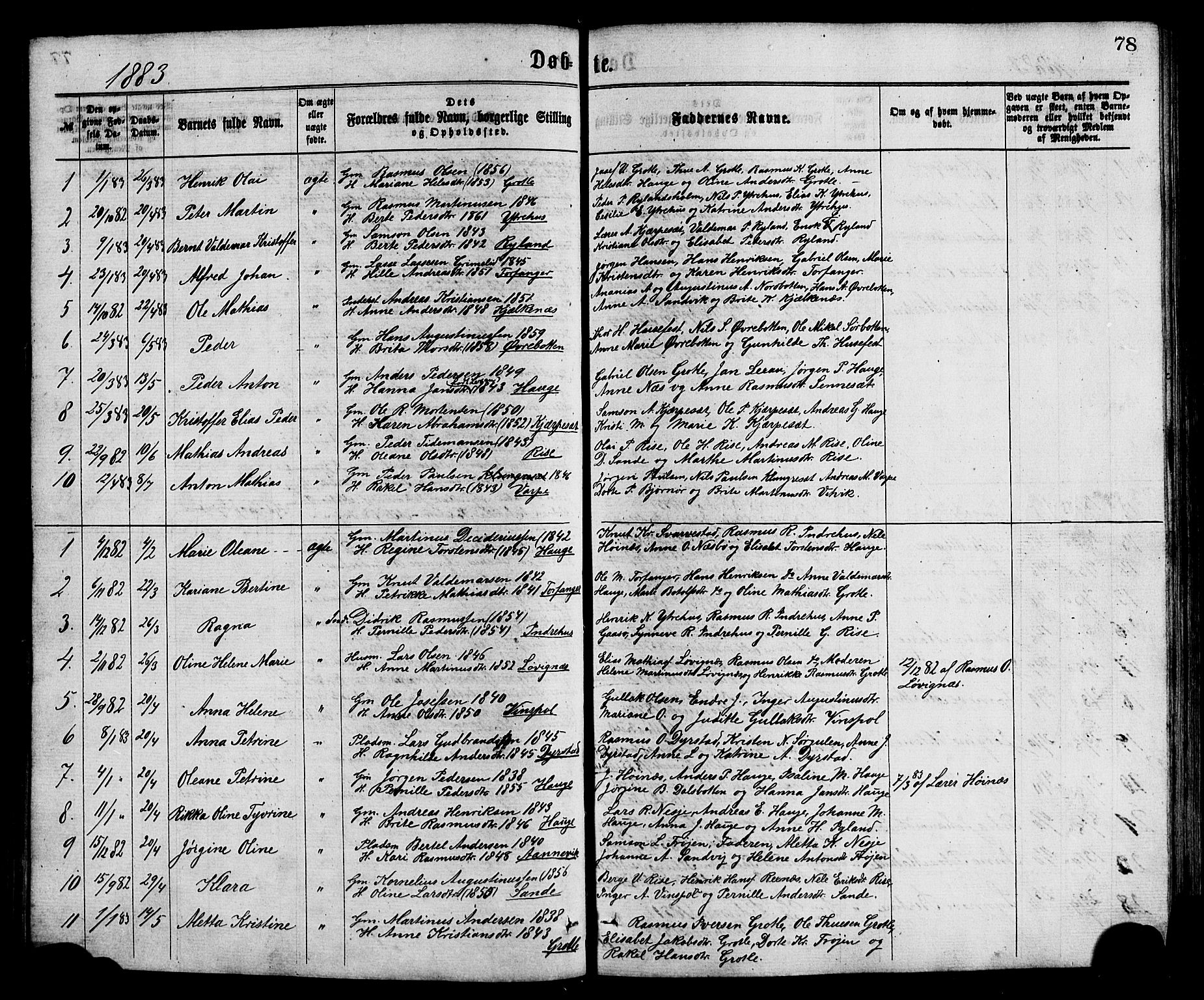 Bremanger sokneprestembete, SAB/A-82201/H/Hab/Haba/L0002: Parish register (copy) no. A 2, 1866-1889, p. 78