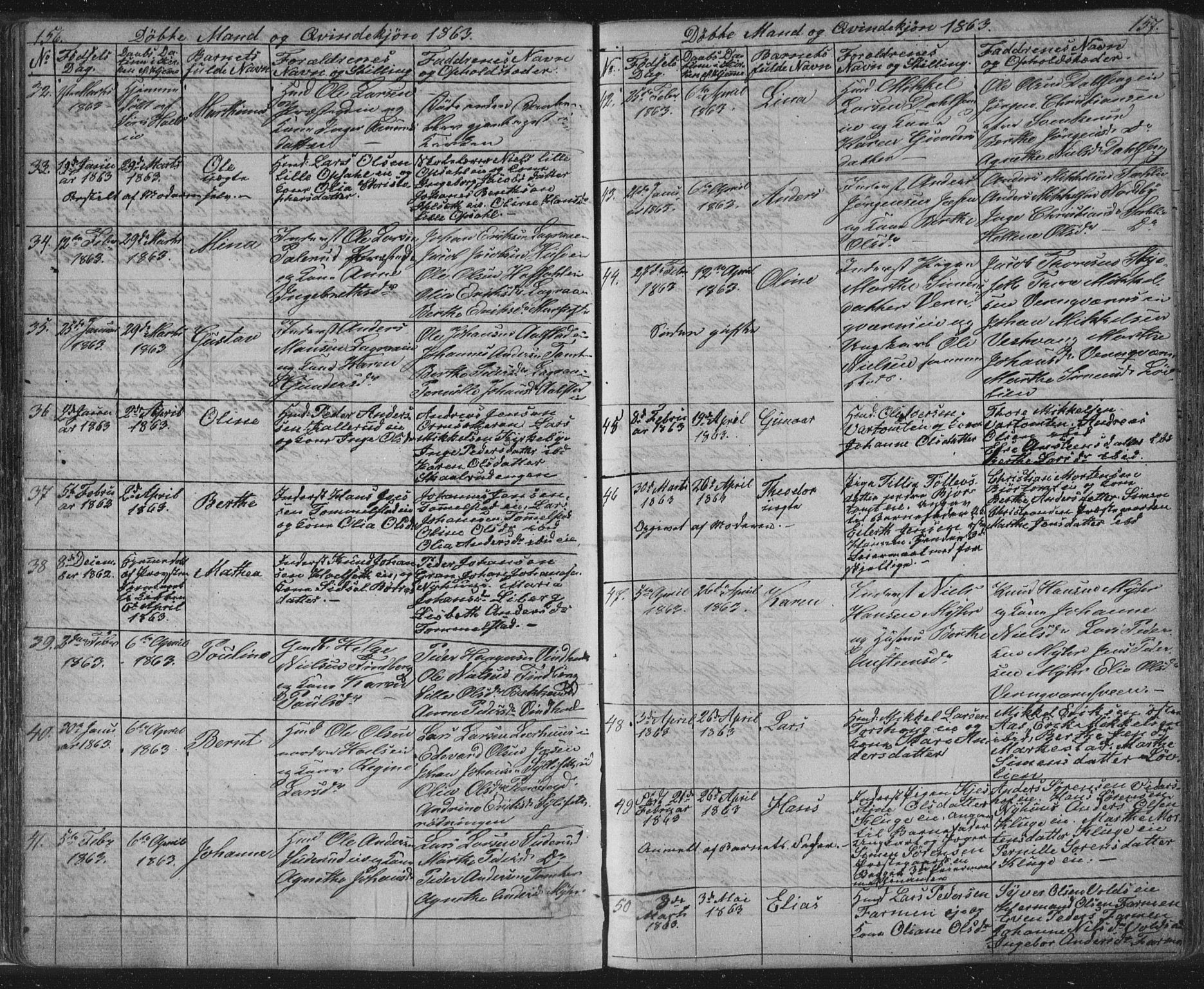 Vang prestekontor, Hedmark, AV/SAH-PREST-008/H/Ha/Hab/L0010A: Parish register (copy) no. 10a, 1854-1896, p. 156-157