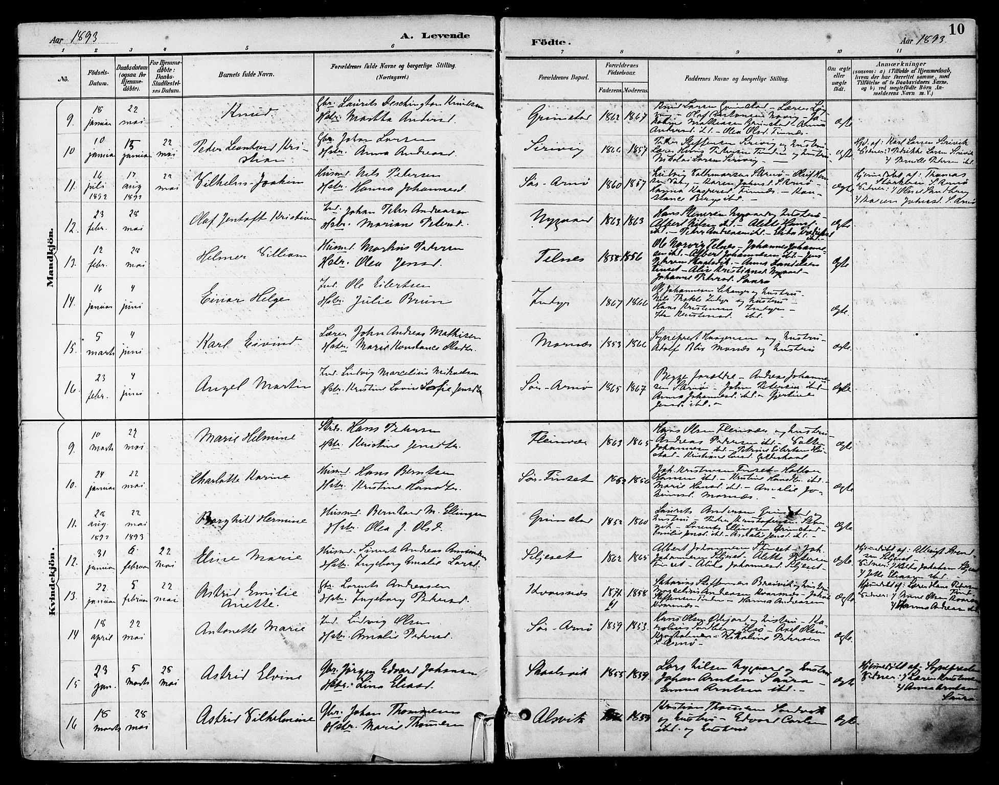 Ministerialprotokoller, klokkerbøker og fødselsregistre - Nordland, SAT/A-1459/805/L0101: Parish register (official) no. 805A07, 1892-1899, p. 10
