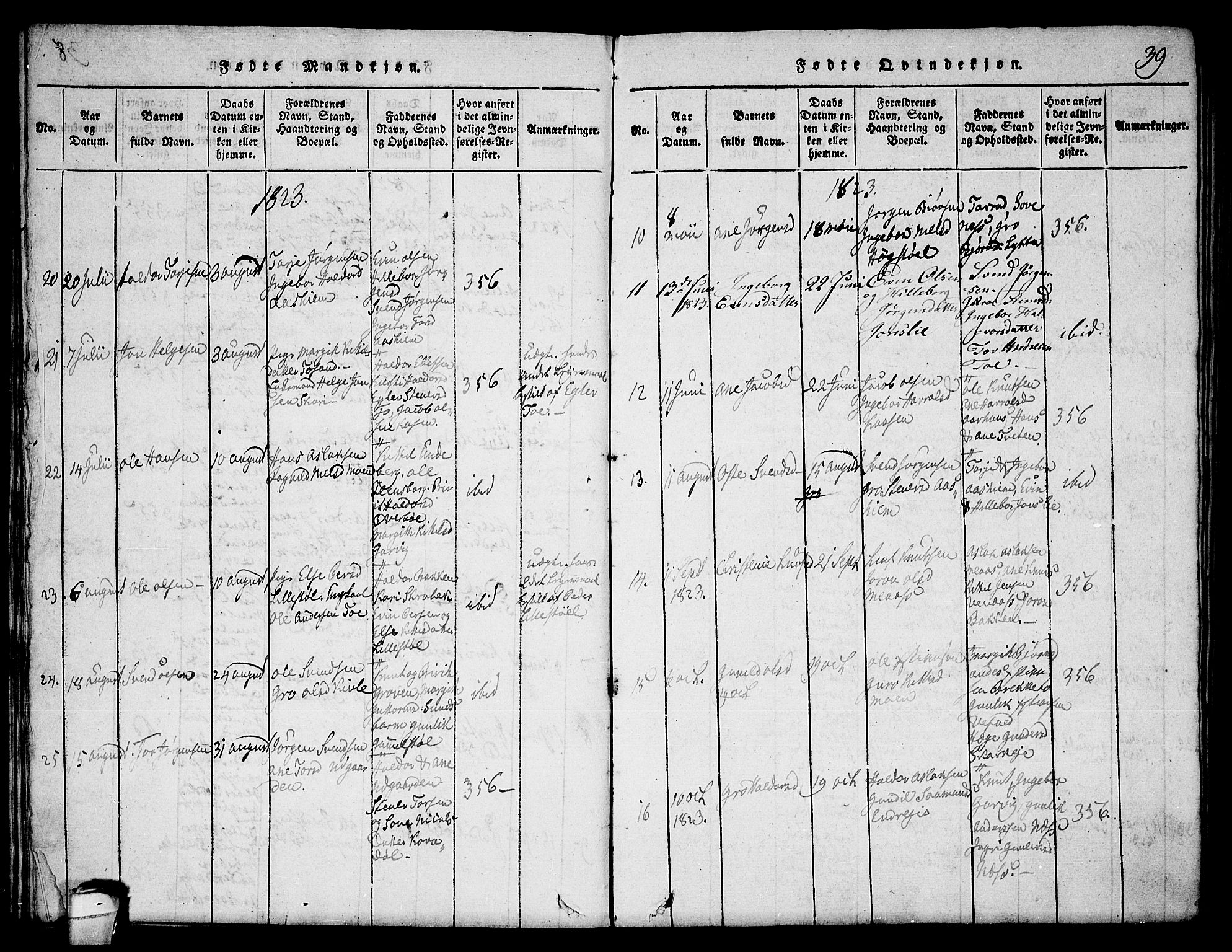 Seljord kirkebøker, SAKO/A-20/F/Fa/L0010: Parish register (official) no. I 10, 1815-1831, p. 39