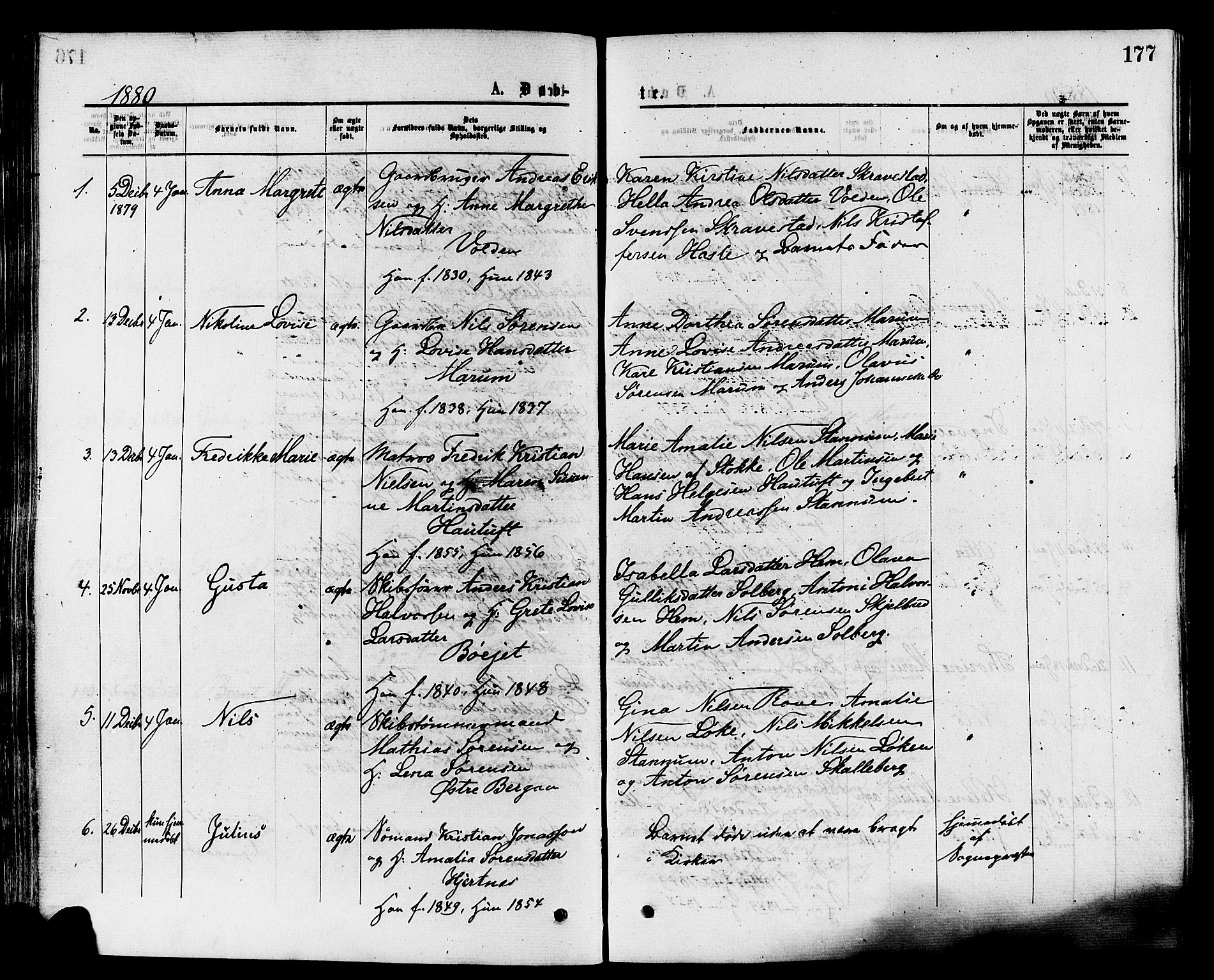Sandar kirkebøker, SAKO/A-243/F/Fa/L0010: Parish register (official) no. 10, 1872-1882, p. 177