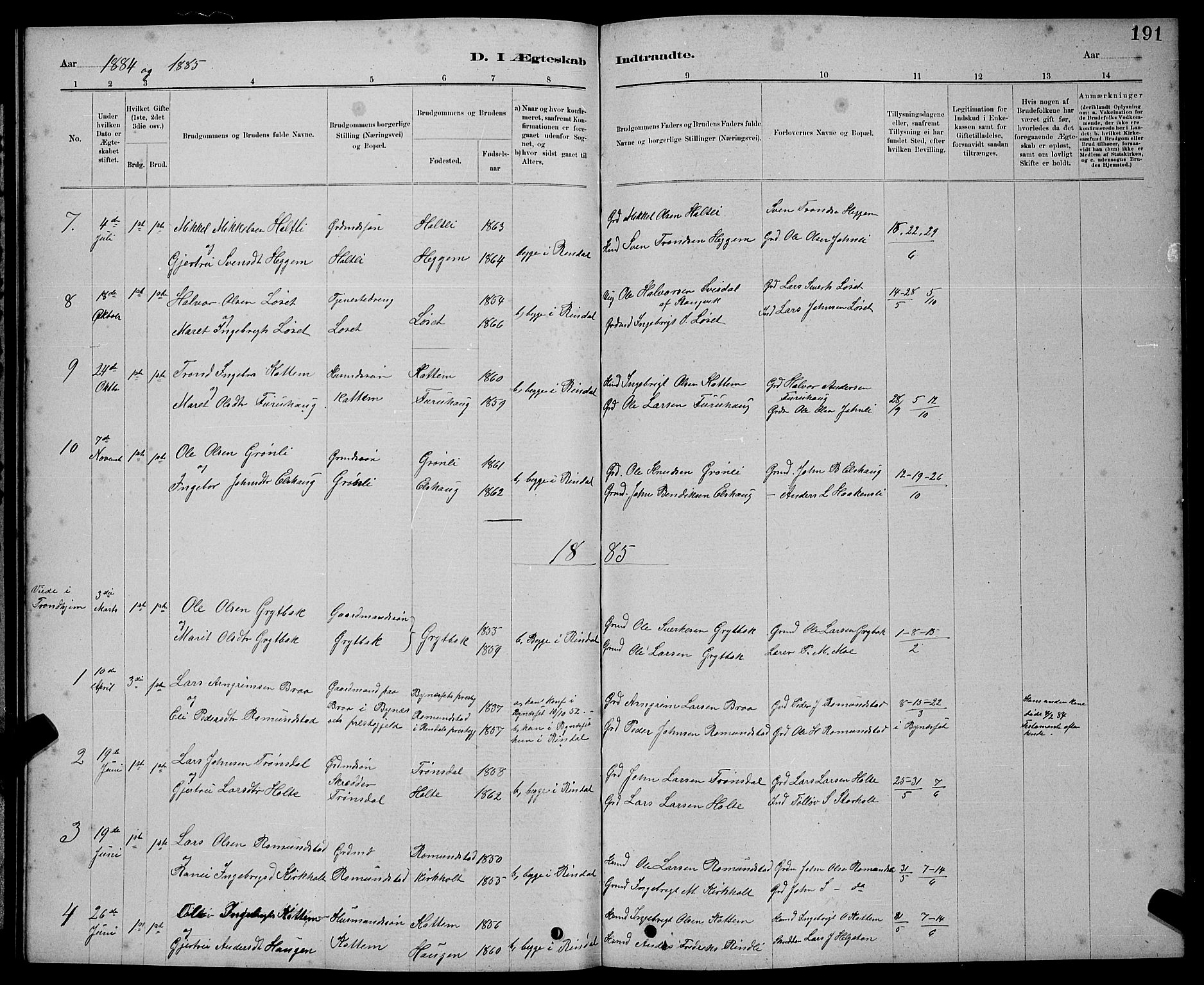 Ministerialprotokoller, klokkerbøker og fødselsregistre - Møre og Romsdal, AV/SAT-A-1454/598/L1077: Parish register (copy) no. 598C02, 1879-1891, p. 191