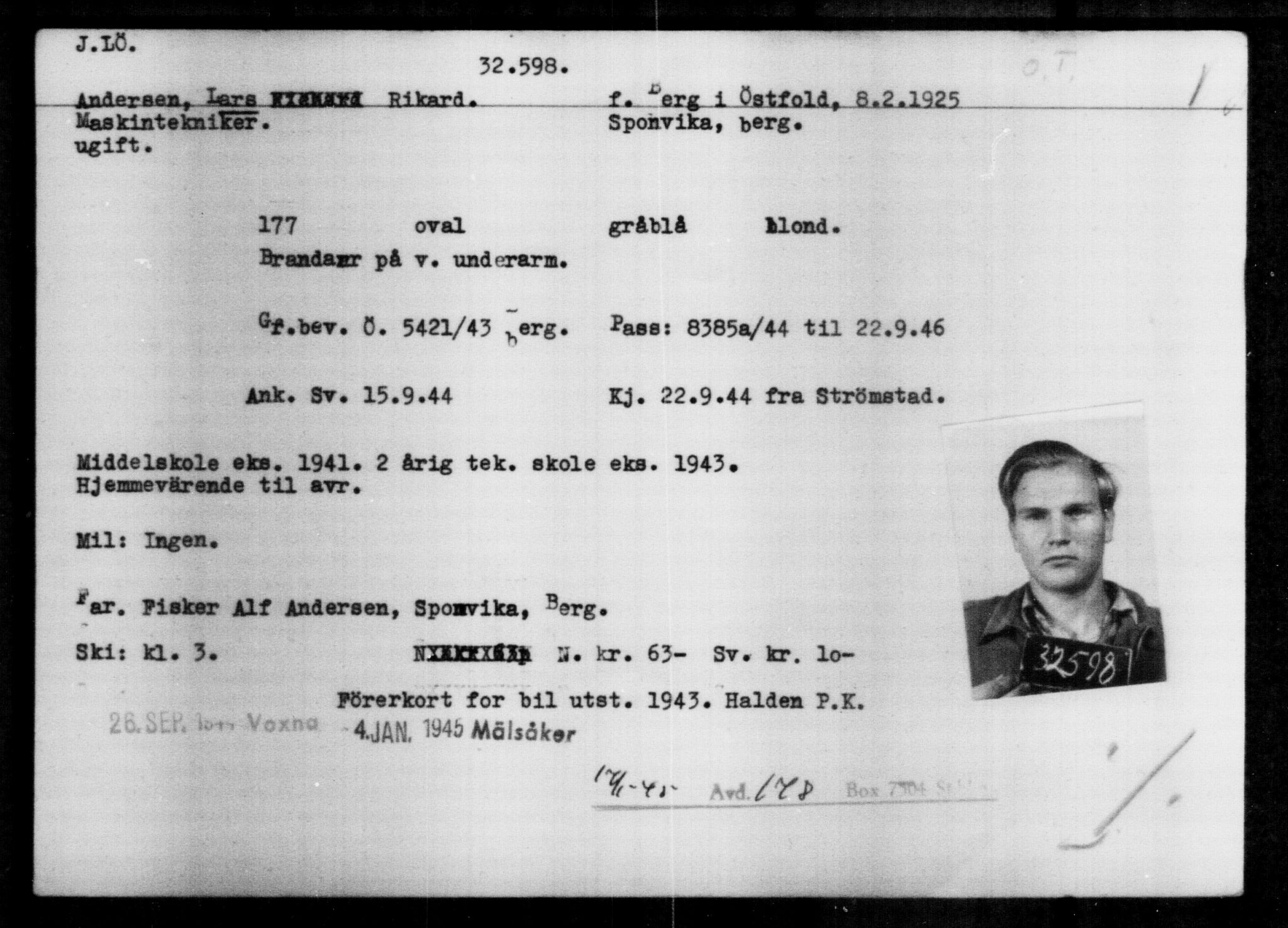 Utenriksstasjonene, Legasjonen i Stockholm, Flyktningkontoret, AV/RA-S-6753/V/Va/L0013: Kjesäterkartoteket, flyktninger med registreringsnr. 31500-34731, 1940-1945, p. 1158
