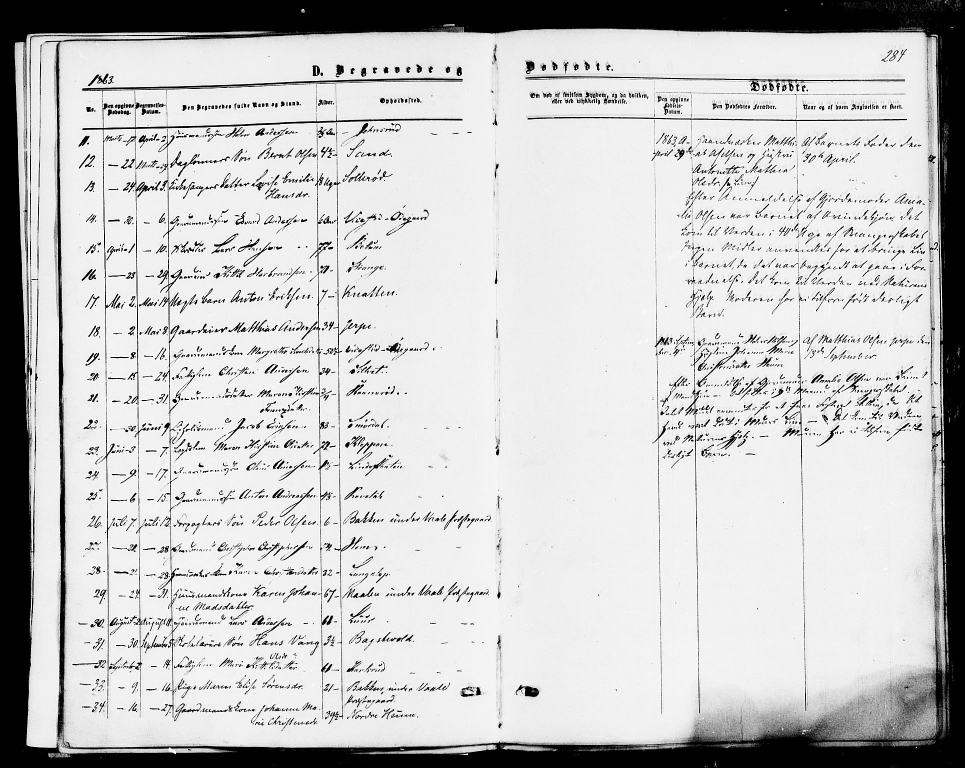 Våle kirkebøker, AV/SAKO-A-334/F/Fa/L0010: Parish register (official) no. I 10, 1861-1877, p. 284