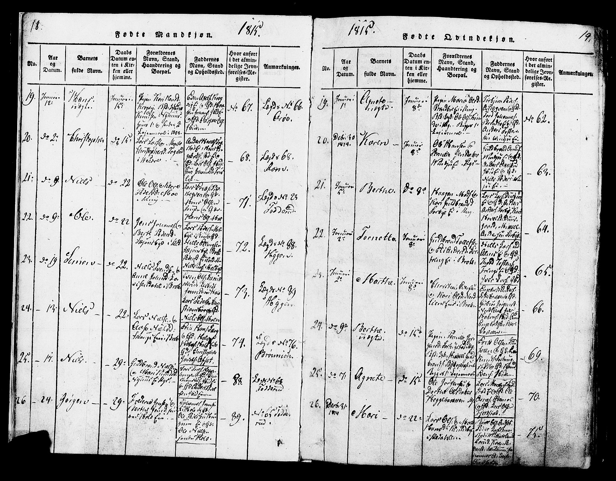 Ringsaker prestekontor, AV/SAH-PREST-014/K/Ka/L0005: Parish register (official) no. 5, 1814-1826, p. 18-19