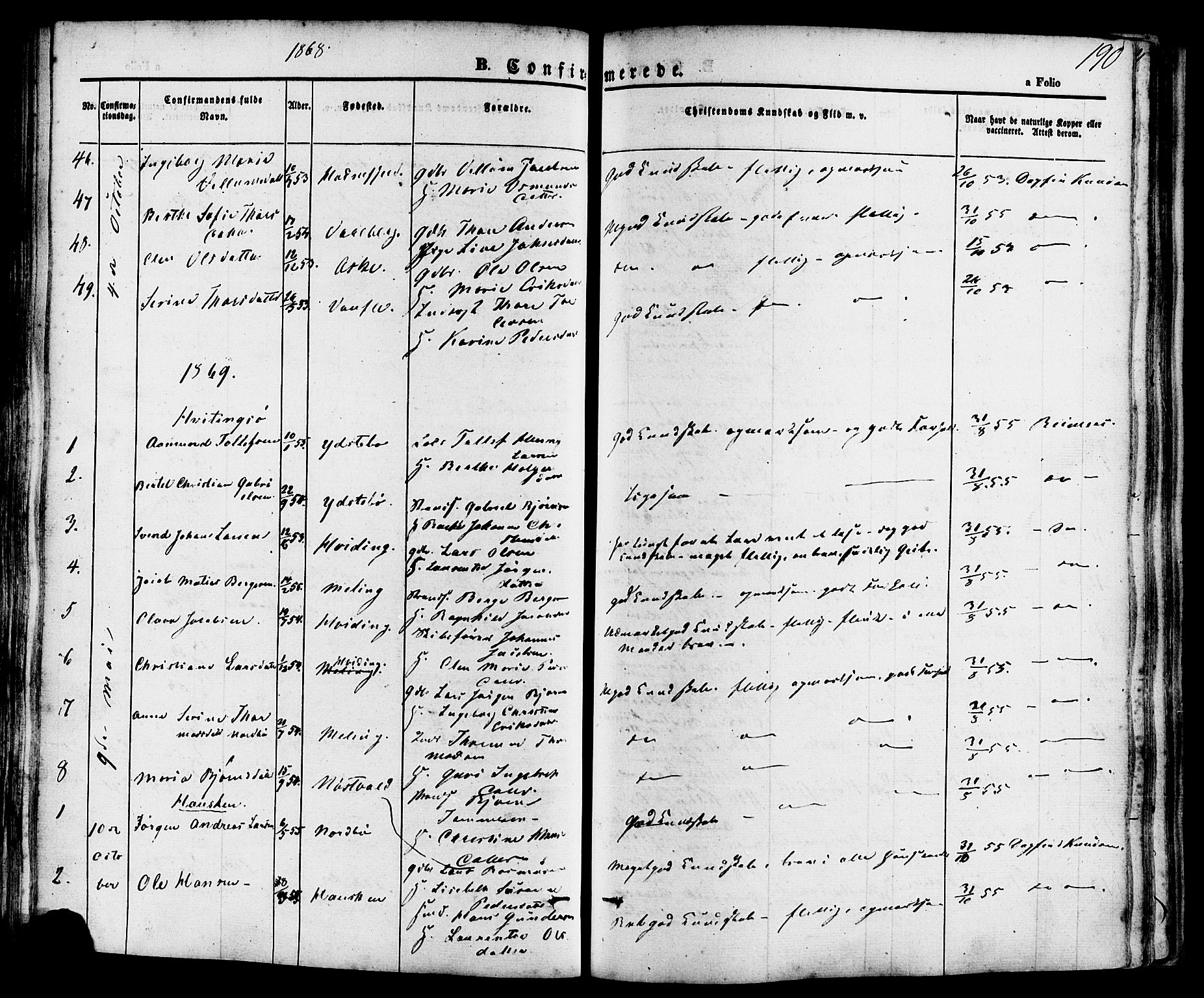 Rennesøy sokneprestkontor, AV/SAST-A -101827/H/Ha/Haa/L0006: Parish register (official) no. A 6, 1860-1878, p. 190