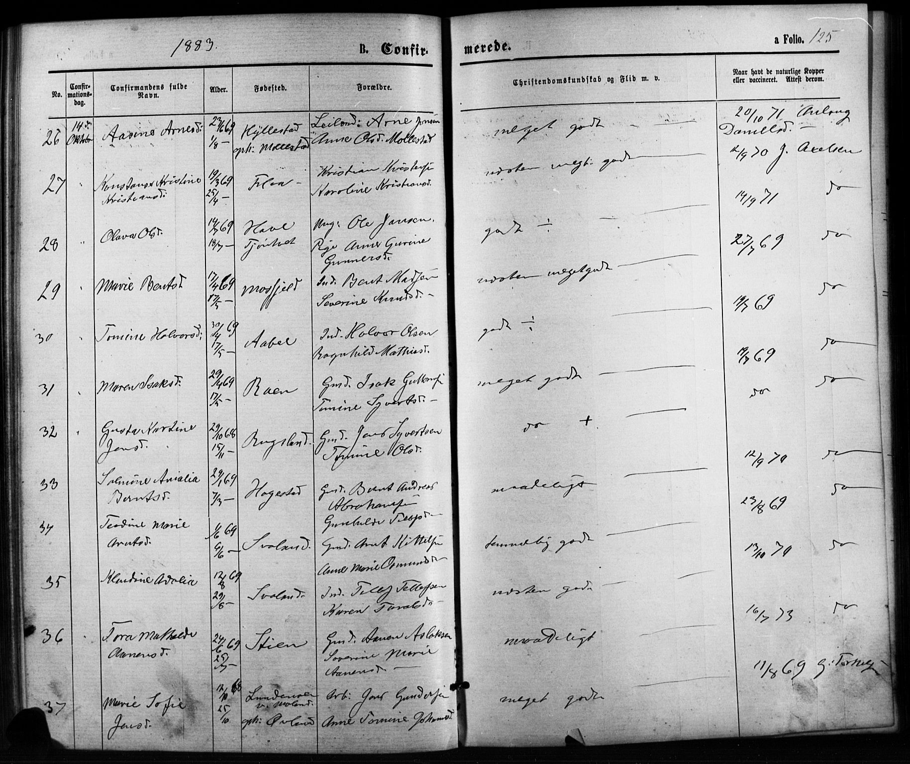 Birkenes sokneprestkontor, SAK/1111-0004/F/Fb/L0003: Parish register (copy) no. B 3, 1876-1892, p. 125