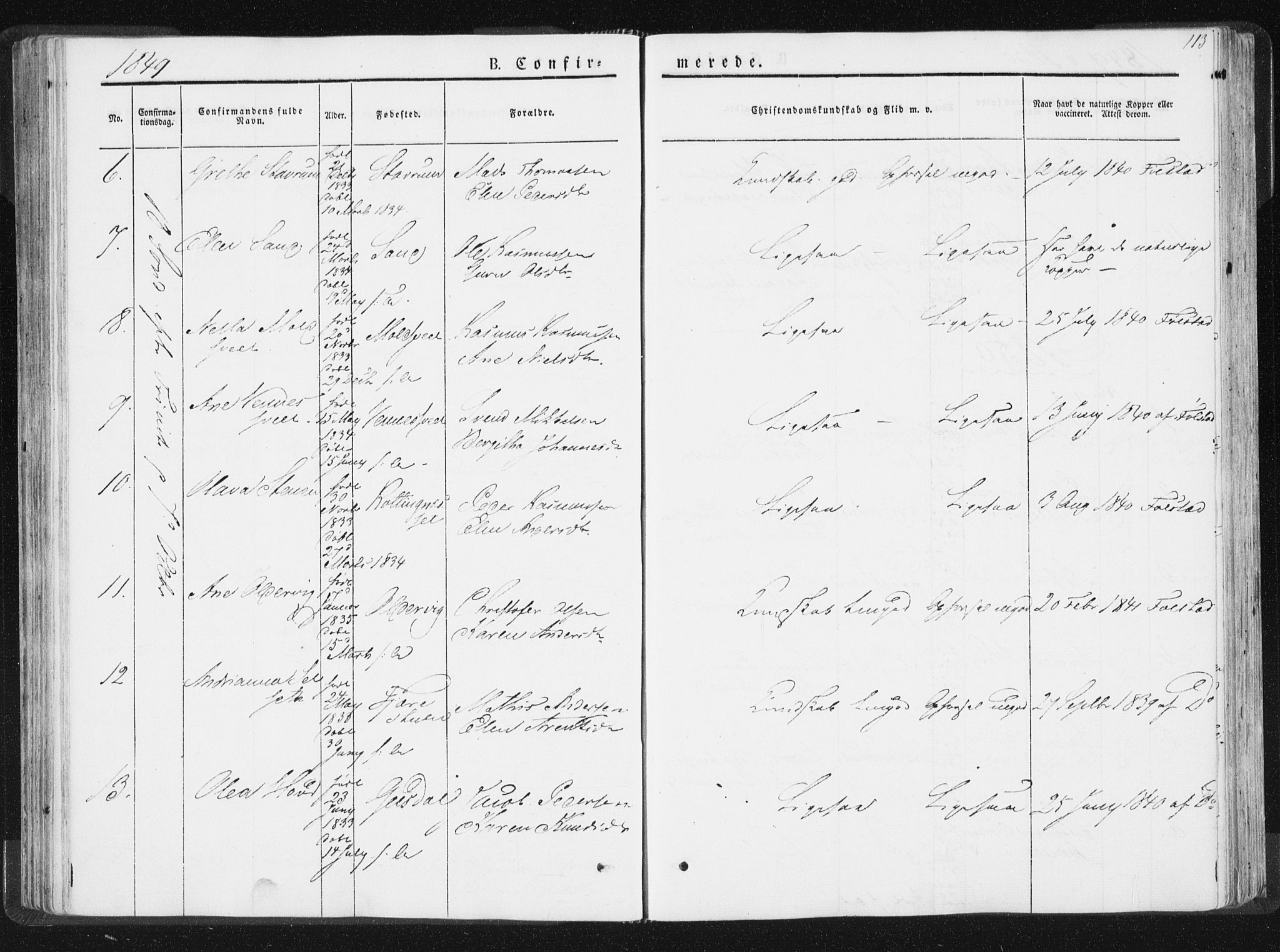 Ministerialprotokoller, klokkerbøker og fødselsregistre - Nord-Trøndelag, SAT/A-1458/744/L0418: Parish register (official) no. 744A02, 1843-1866, p. 113