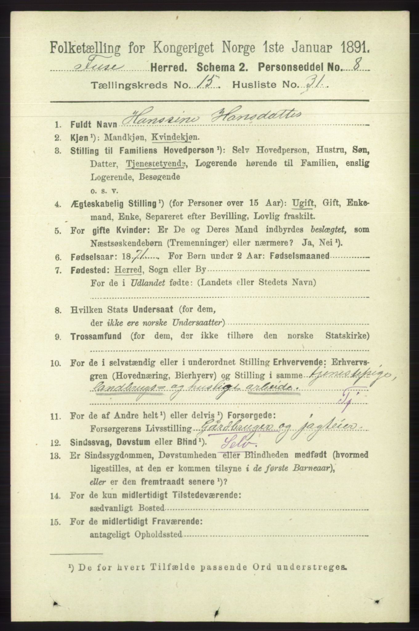 RA, 1891 census for 1241 Fusa, 1891, p. 3558