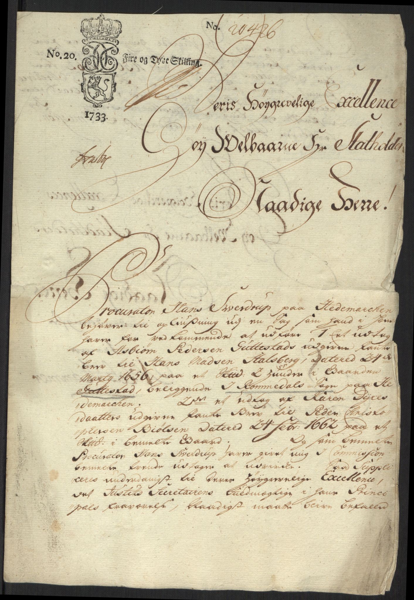 Stattholderembetet 1572-1771, RA/EA-2870/Ef/L0107: Brev fra embetsmenn og andre, 1733-1734, p. 55