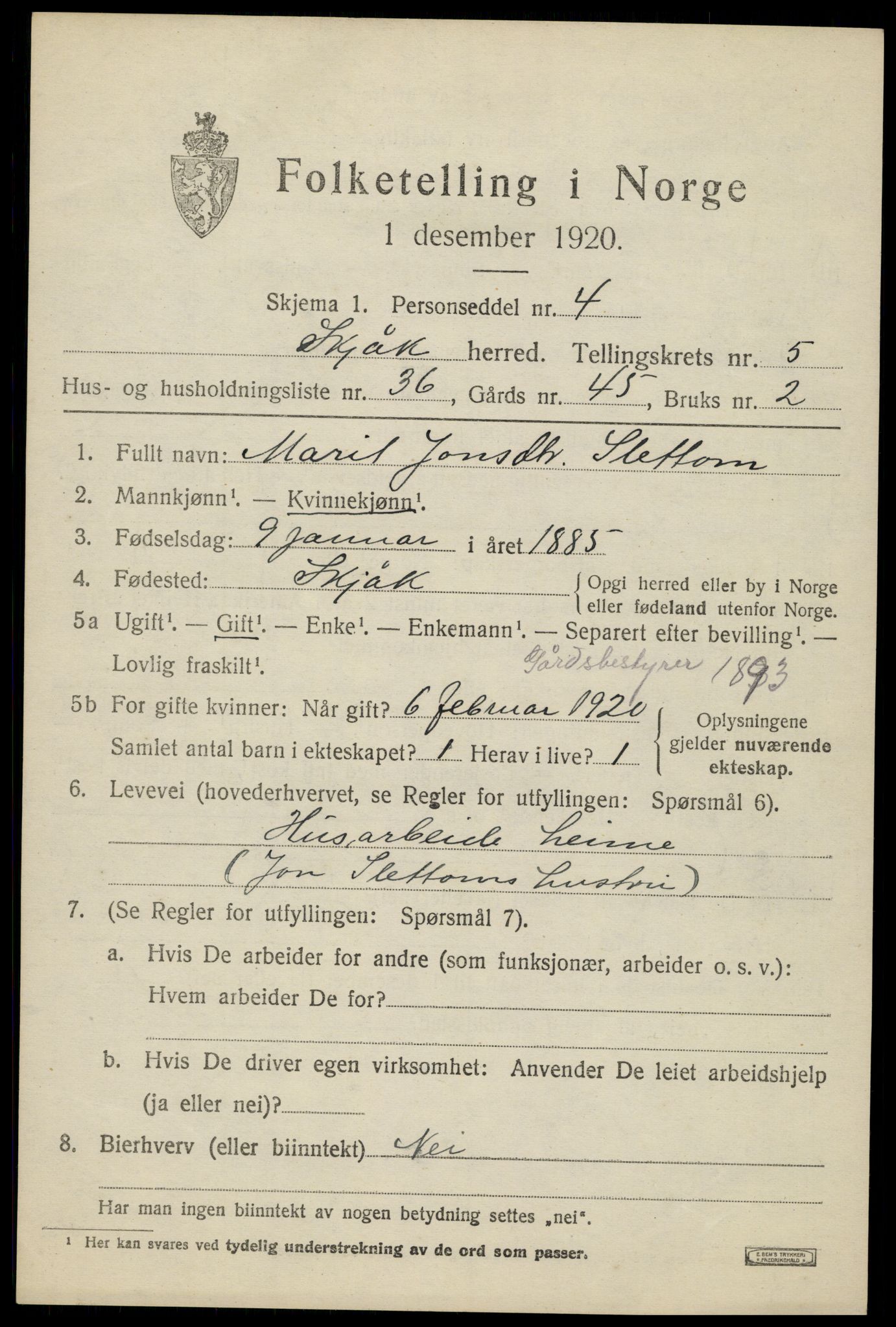 SAH, 1920 census for Skjåk, 1920, p. 2976