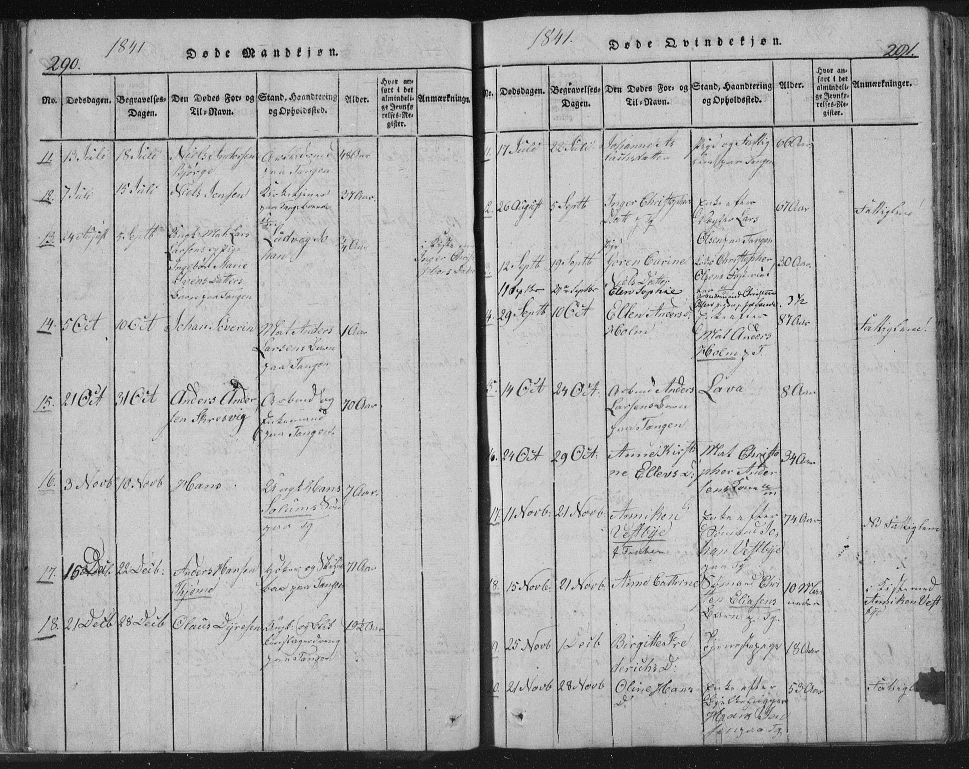 Strømsø kirkebøker, SAKO/A-246/F/Fb/L0004: Parish register (official) no. II 4, 1814-1843, p. 290-291