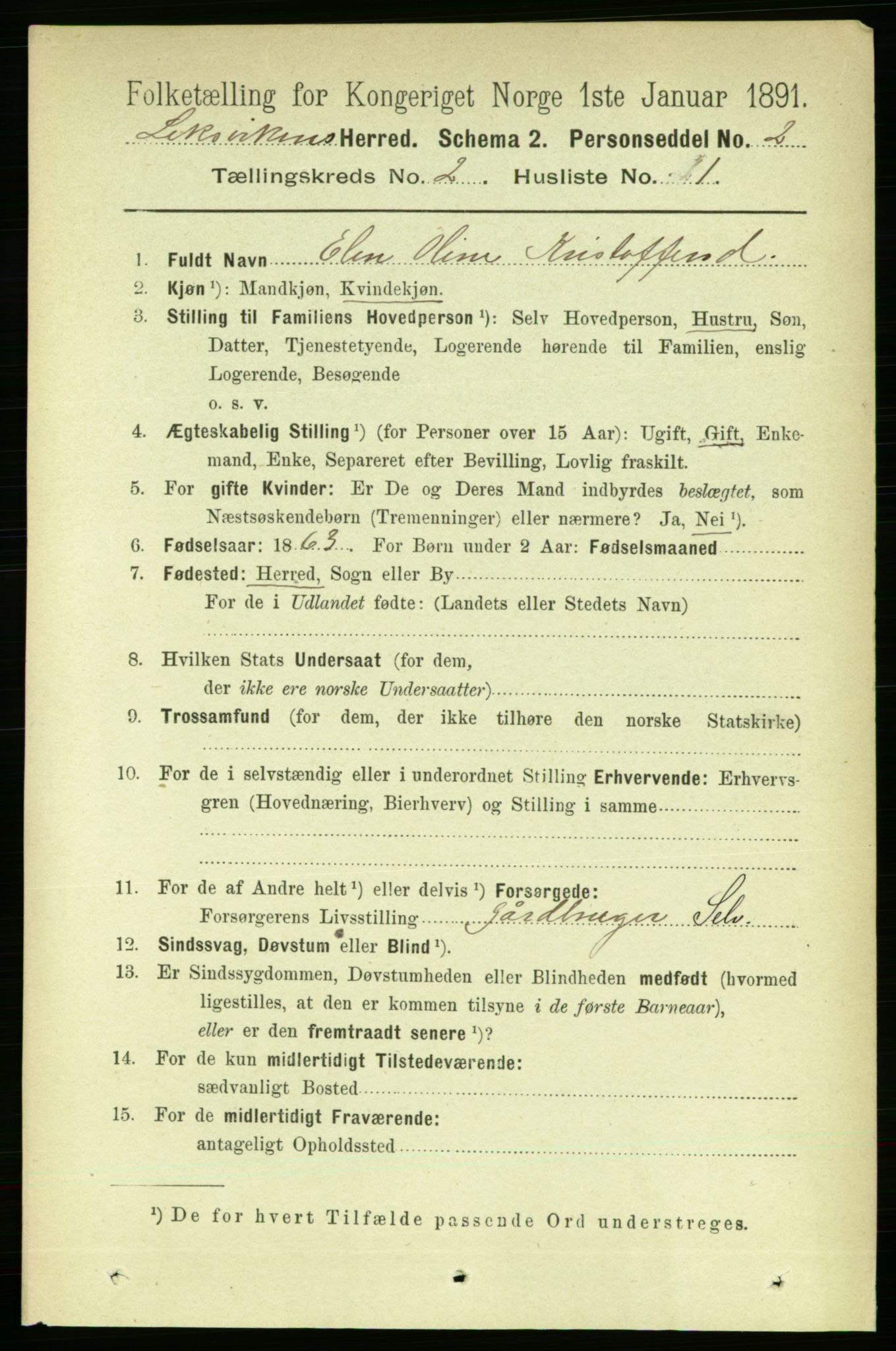 RA, 1891 census for 1718 Leksvik, 1891, p. 677