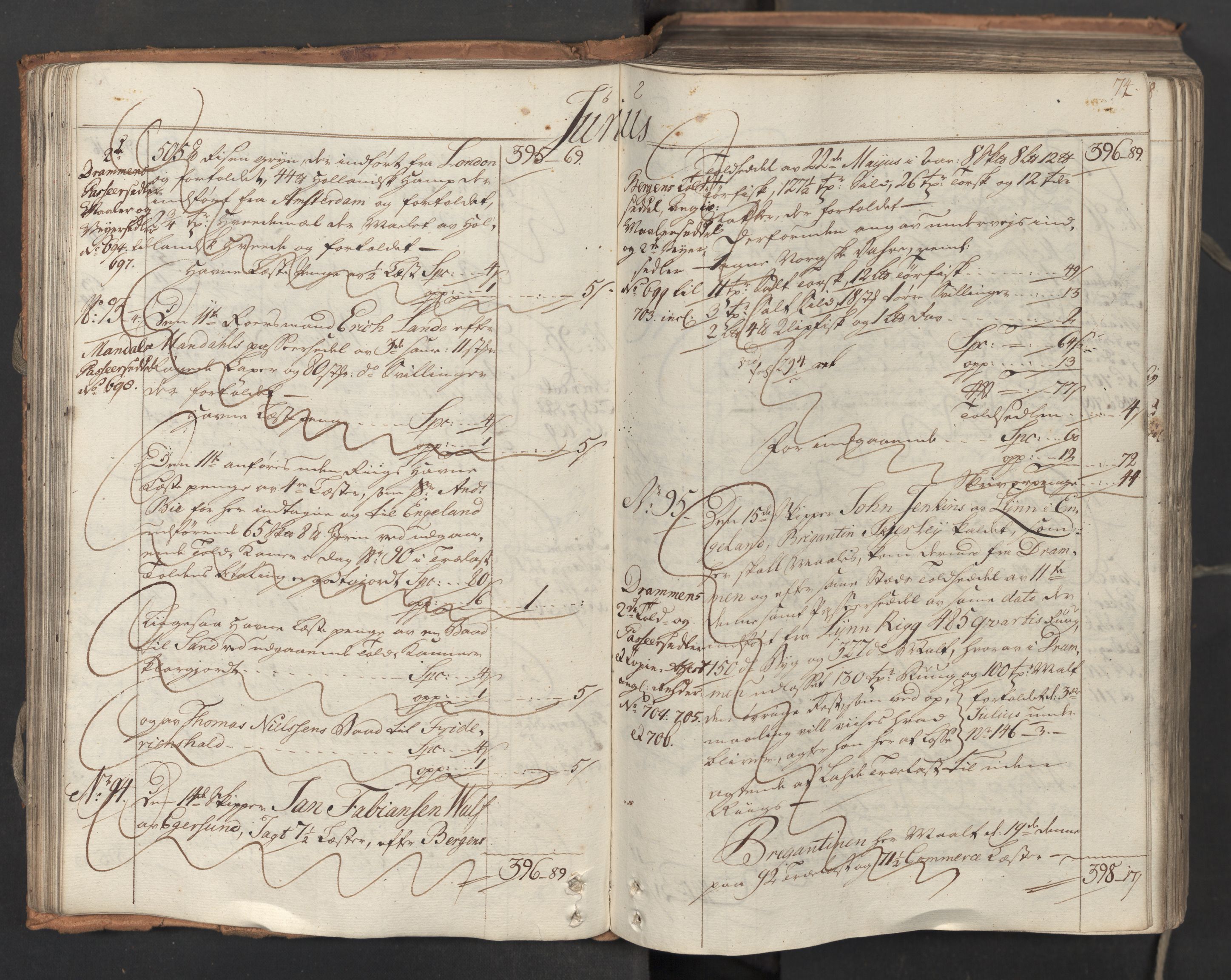 Generaltollkammeret, tollregnskaper, AV/RA-EA-5490/R06/L0062/0001: Tollregnskaper Kristiania / Inngående hovedtollbok, 1762, p. 73b-74a