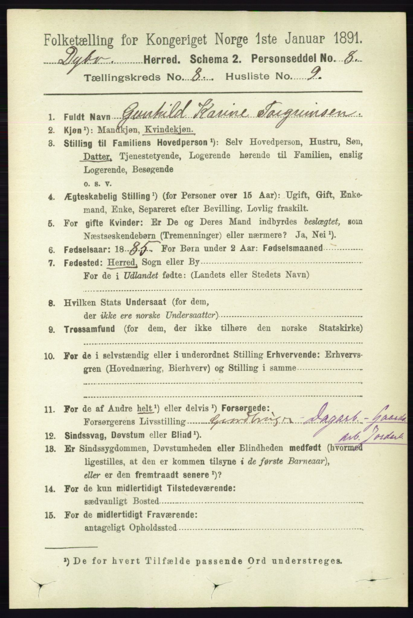 RA, 1891 census for 0915 Dypvåg, 1891, p. 2779