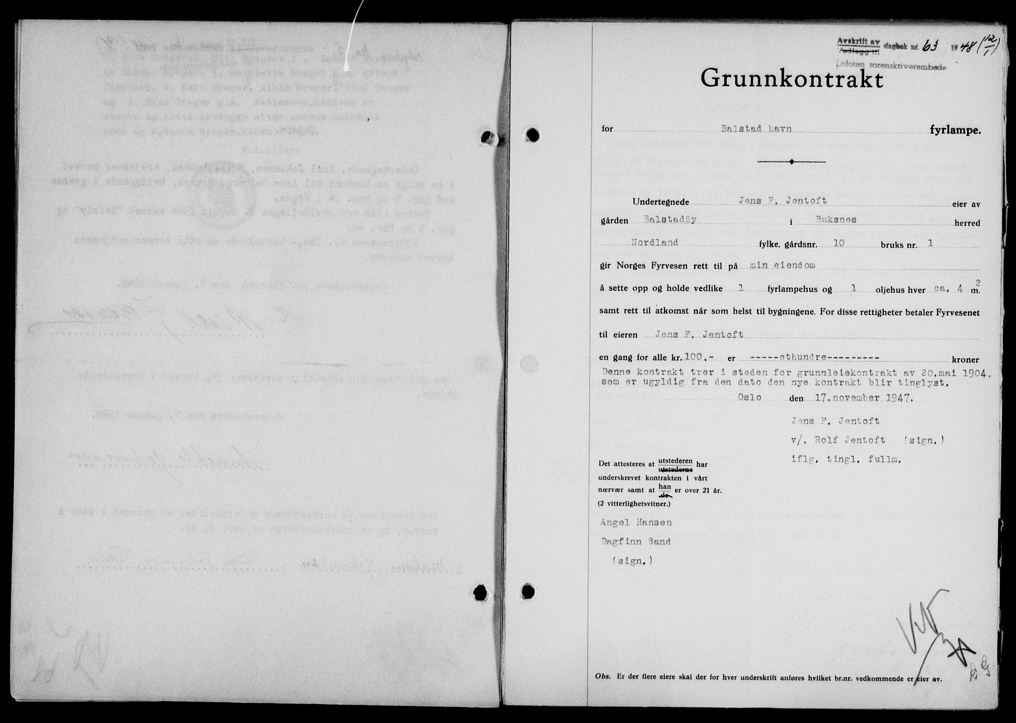Lofoten sorenskriveri, SAT/A-0017/1/2/2C/L0017a: Mortgage book no. 17a, 1947-1948, Diary no: : 63/1948