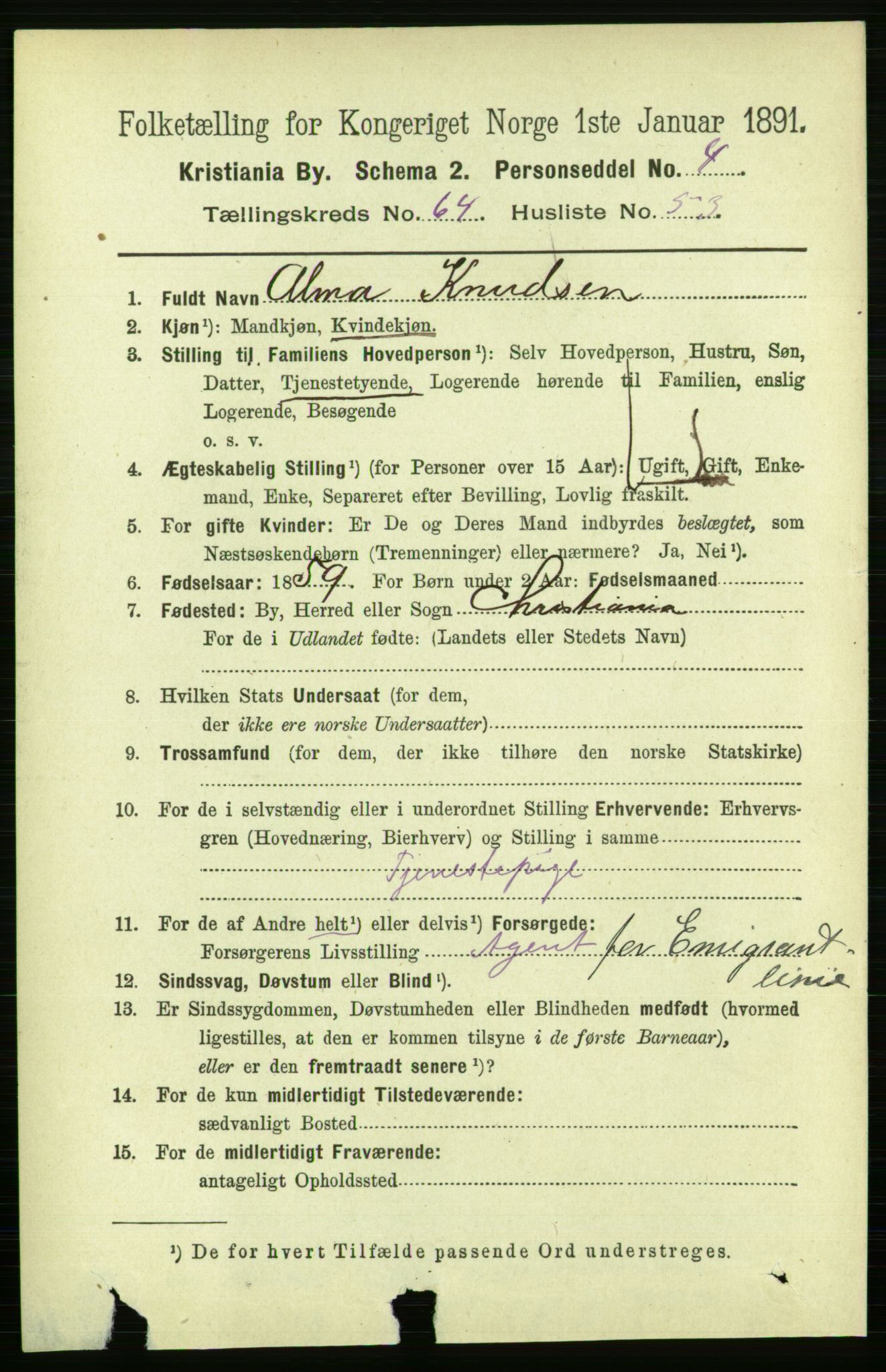 RA, 1891 census for 0301 Kristiania, 1891, p. 34813