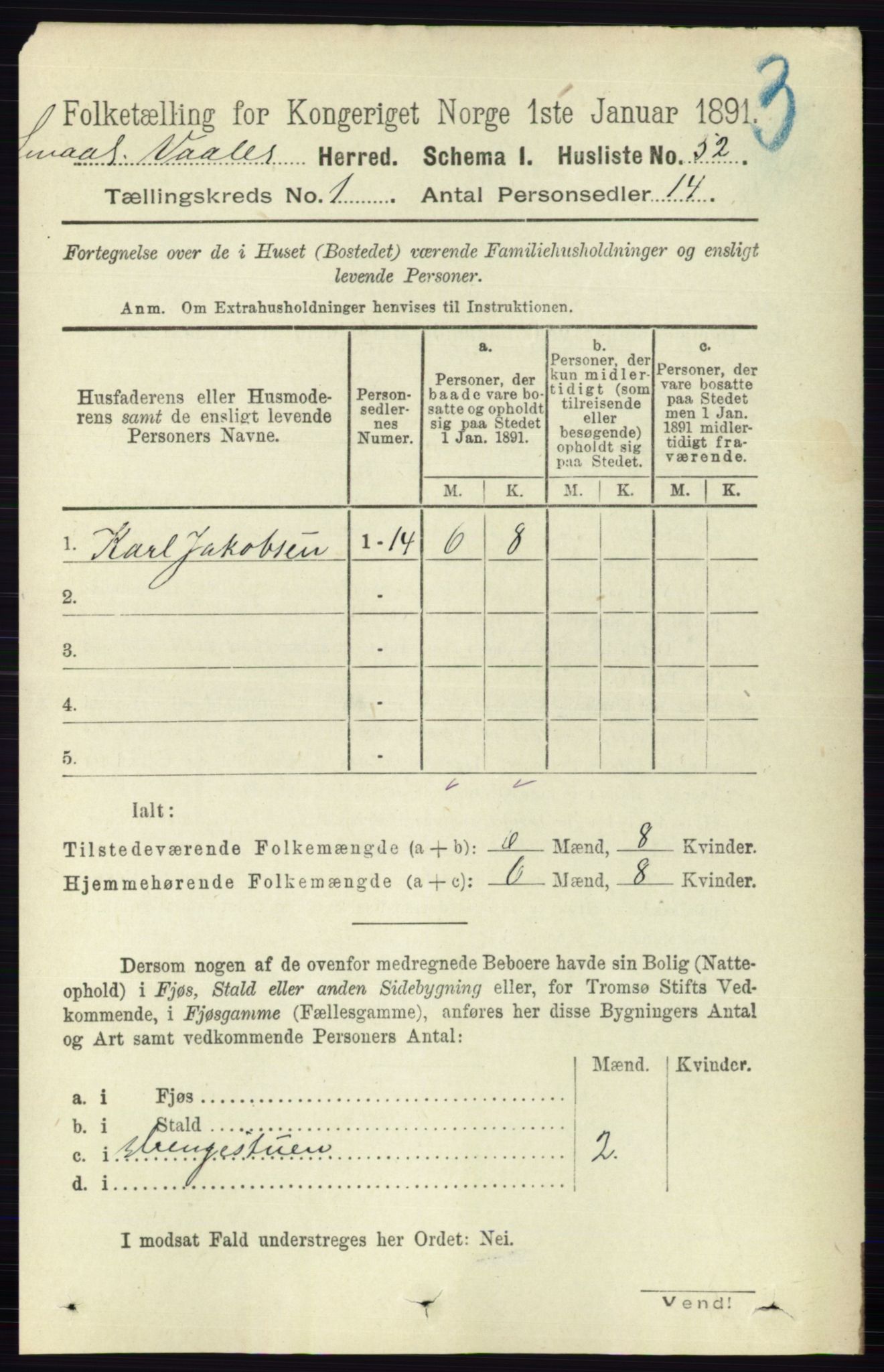 RA, 1891 census for 0137 Våler, 1891, p. 73