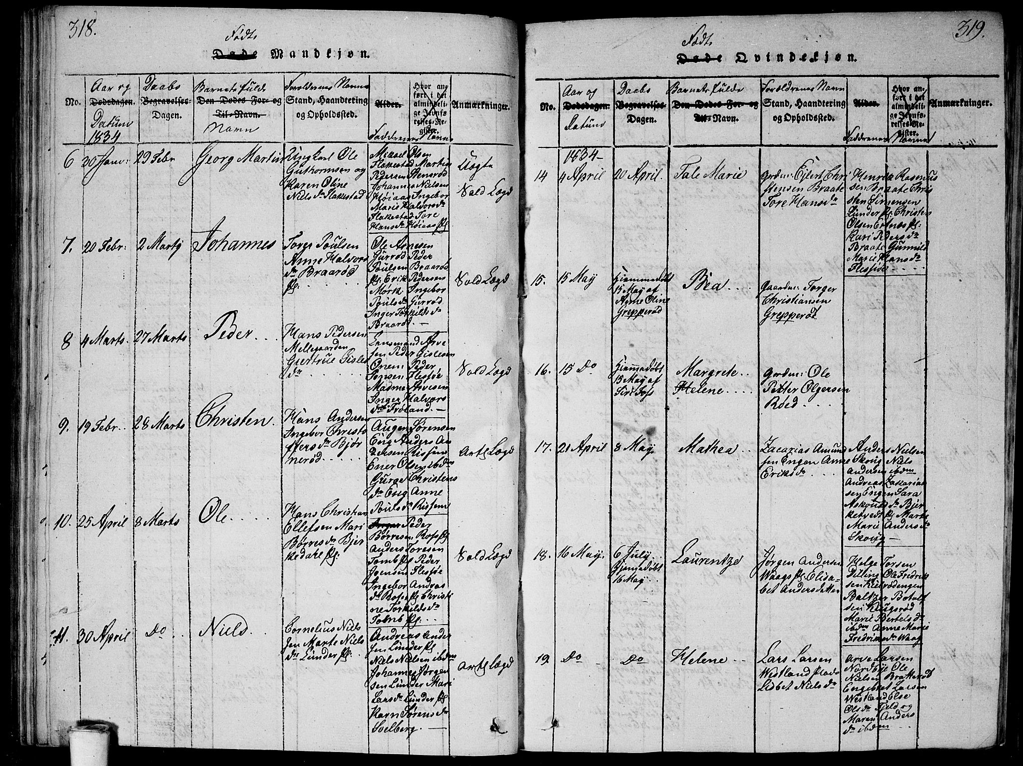 Våler prestekontor Kirkebøker, AV/SAO-A-11083/G/Ga/L0001: Parish register (copy) no. I 1, 1815-1839, p. 318-319