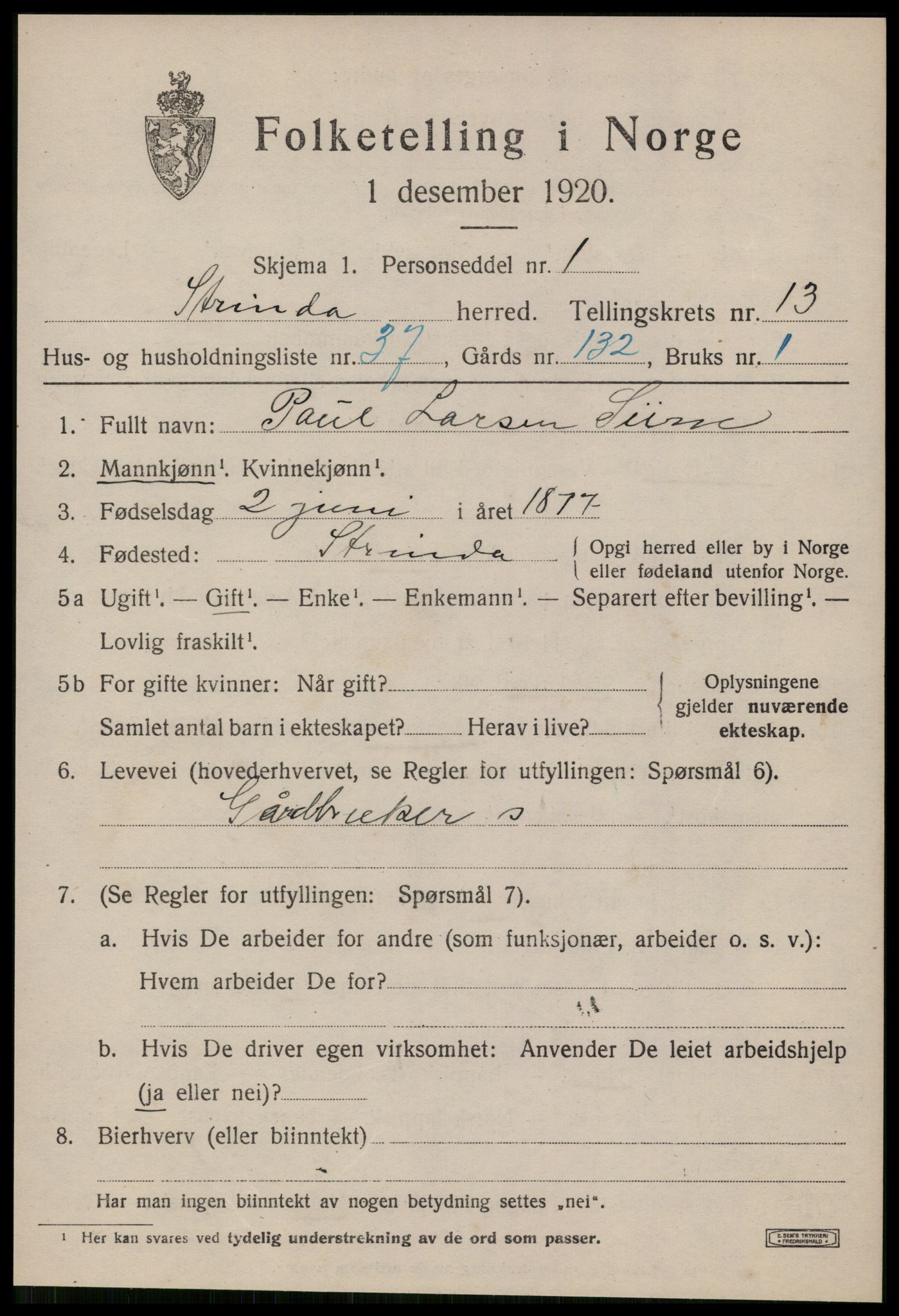 SAT, 1920 census for Strinda, 1920, p. 26940