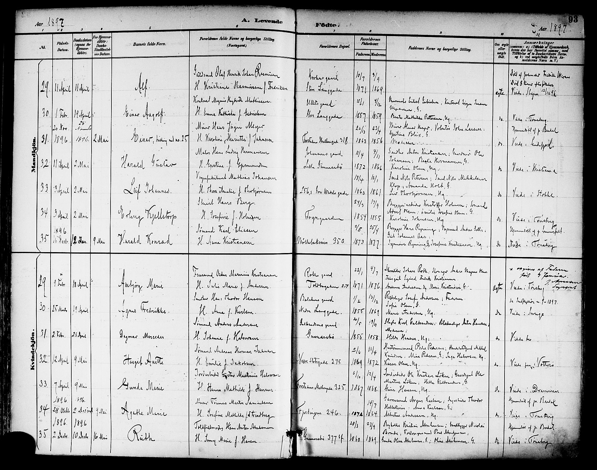 Tønsberg kirkebøker, SAKO/A-330/F/Fa/L0012: Parish register (official) no. I 12, 1891-1899, p. 93