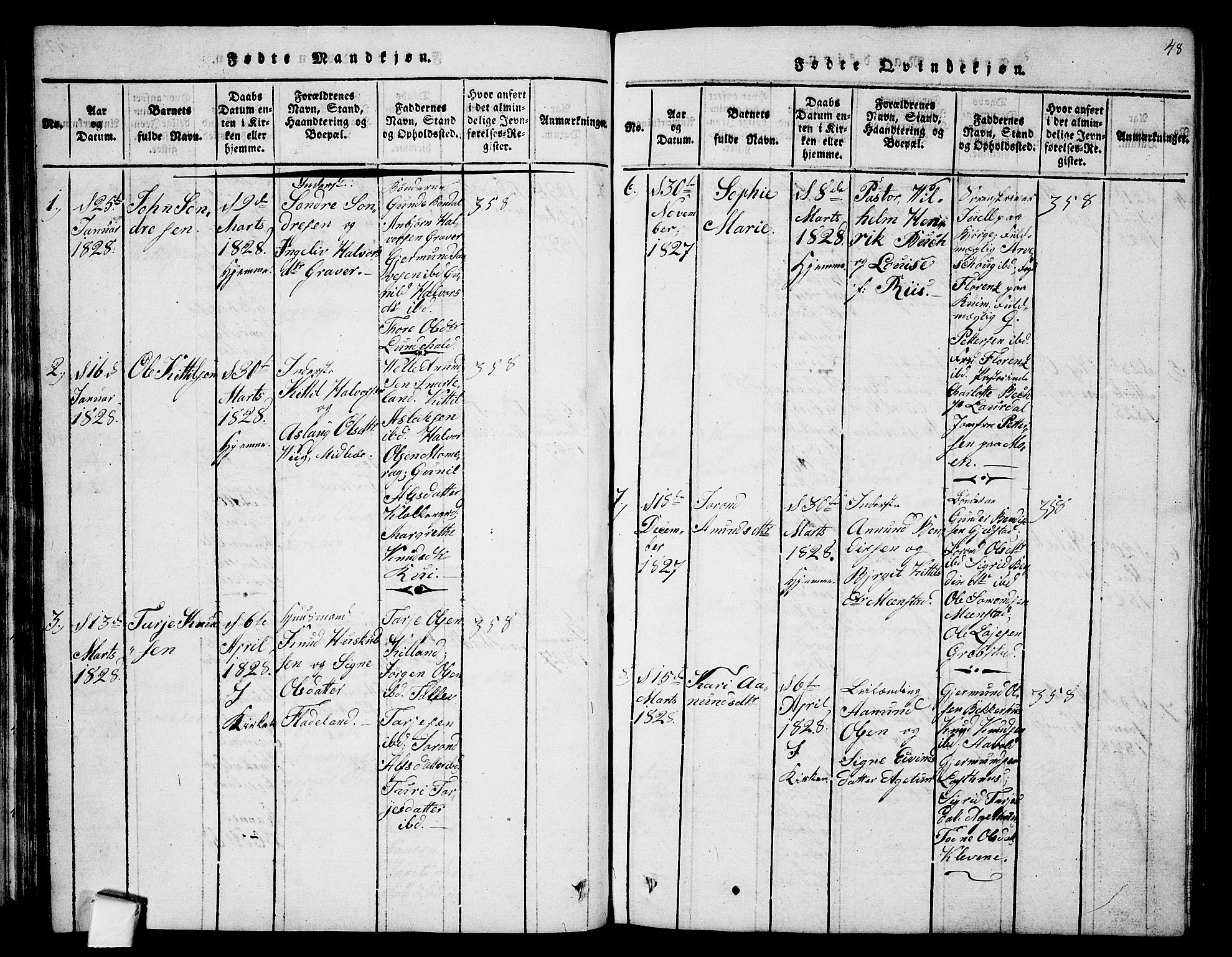 Fyresdal kirkebøker, SAKO/A-263/G/Ga/L0001: Parish register (copy) no. I 1, 1816-1840, p. 48