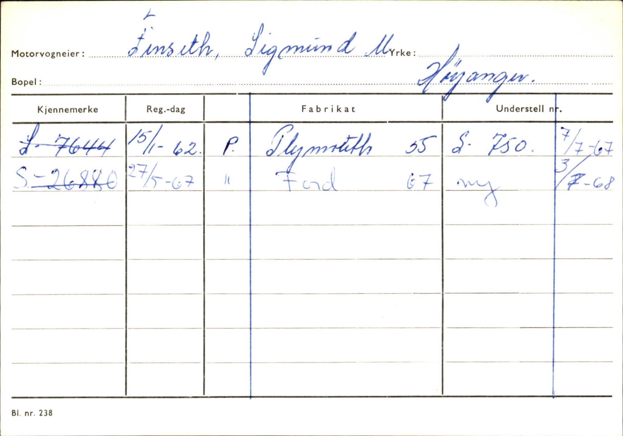 Statens vegvesen, Sogn og Fjordane vegkontor, SAB/A-5301/4/F/L0130: Eigarregister Eid T-Å. Høyanger A-O, 1945-1975, p. 991