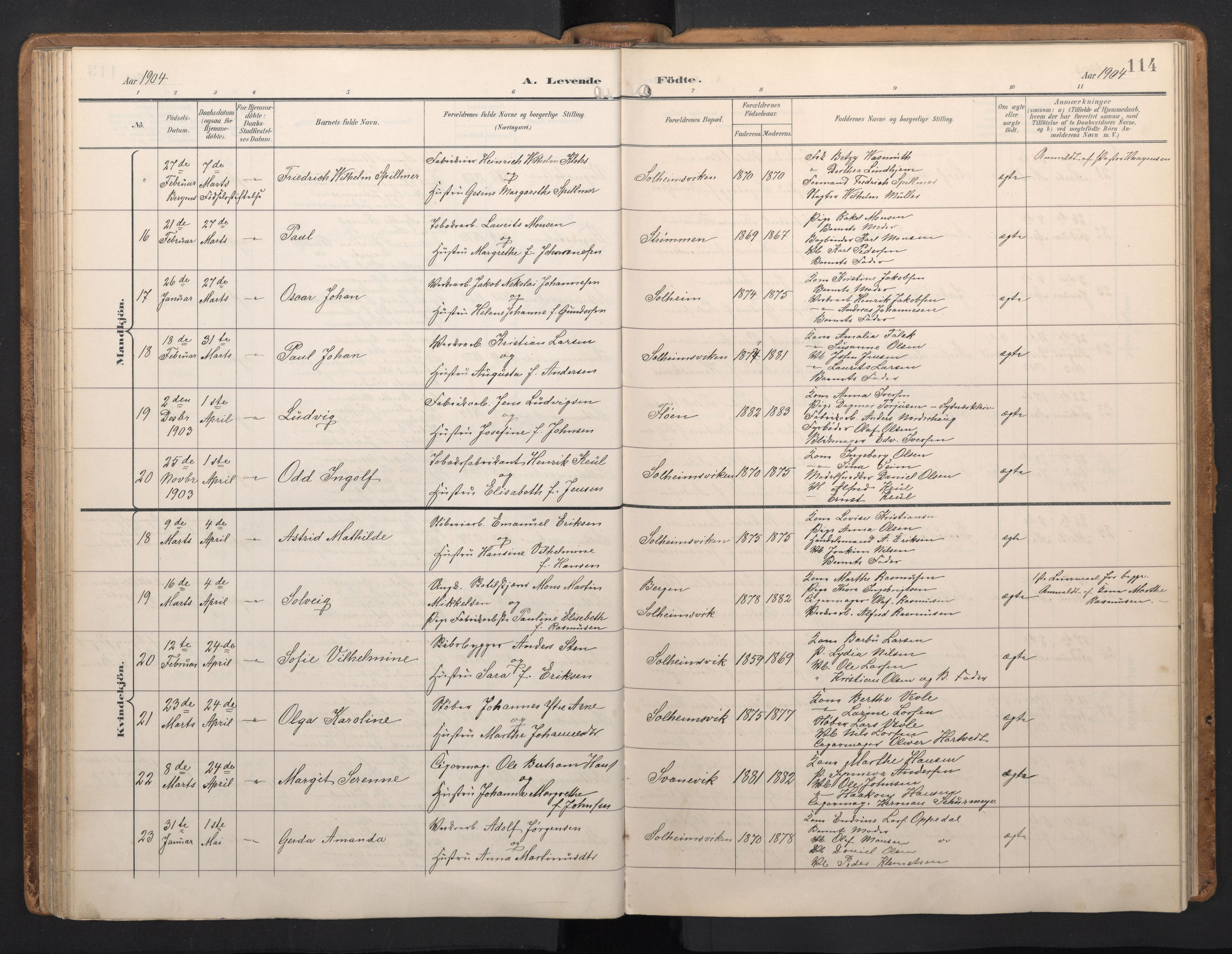 Årstad Sokneprestembete, AV/SAB-A-79301/H/Hab/L0002: Parish register (copy) no. A 2, 1896-1912, p. 113b-114a