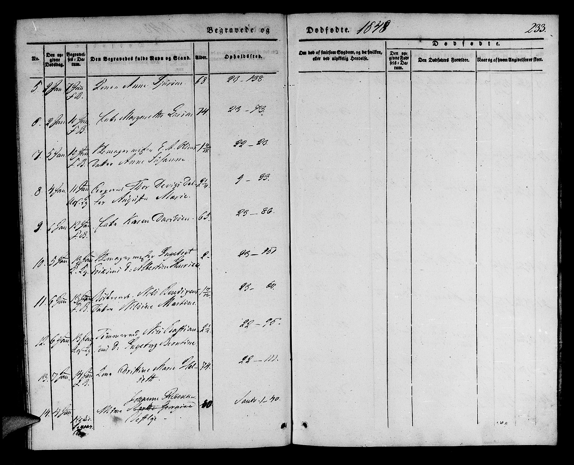 Korskirken sokneprestembete, AV/SAB-A-76101/H/Haa/L0043: Parish register (official) no. E 1, 1834-1848, p. 233