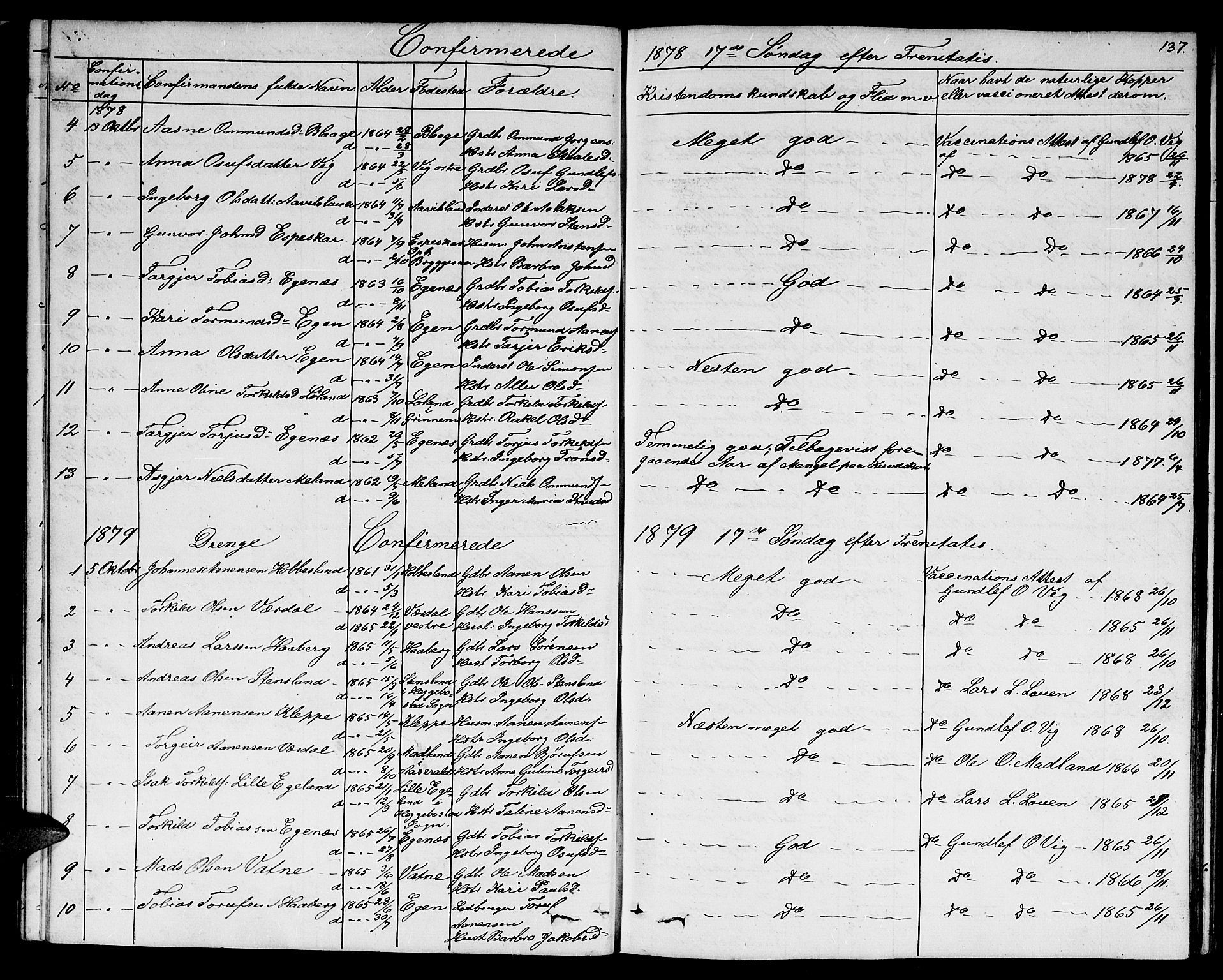 Hægebostad sokneprestkontor, AV/SAK-1111-0024/F/Fb/Fbb/L0002: Parish register (copy) no. B 2, 1851-1886, p. 137